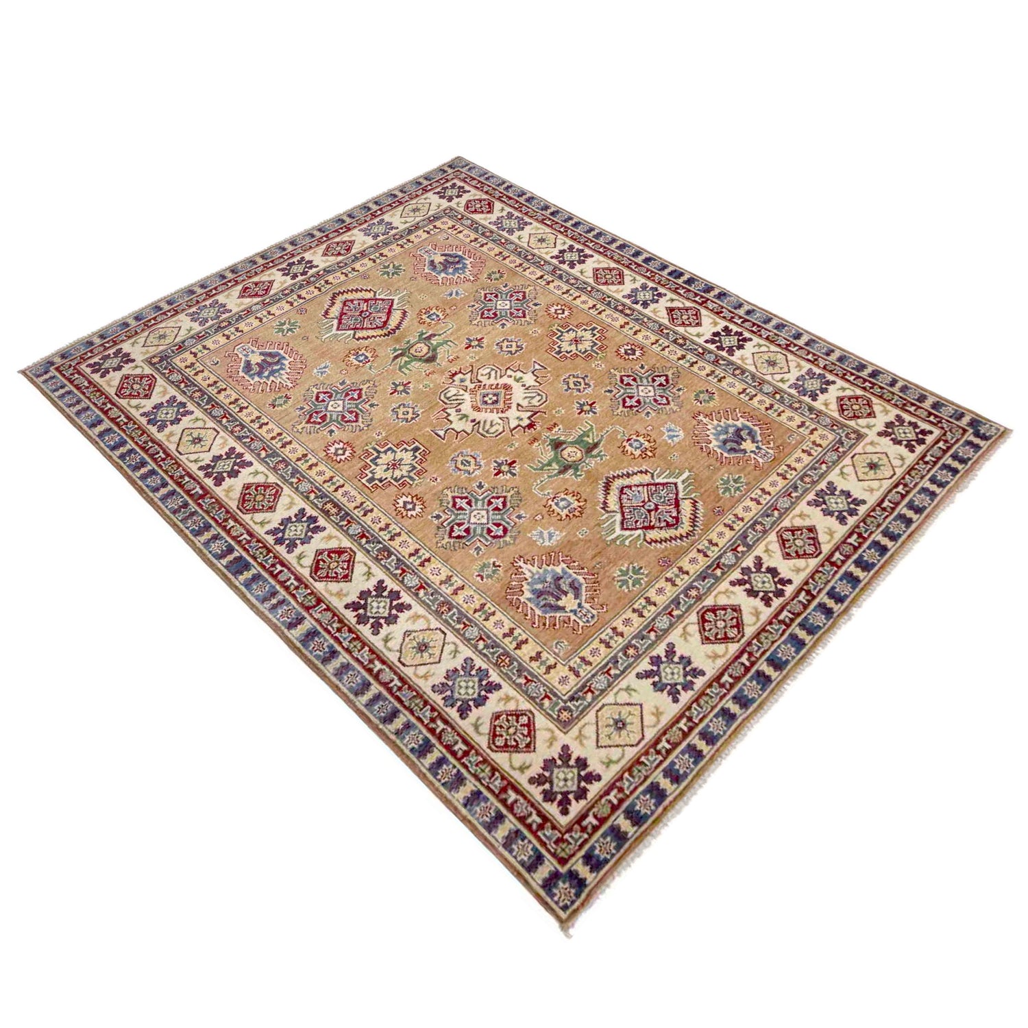 Kazak Rug Handmade Orange Medallion 4x7 ft