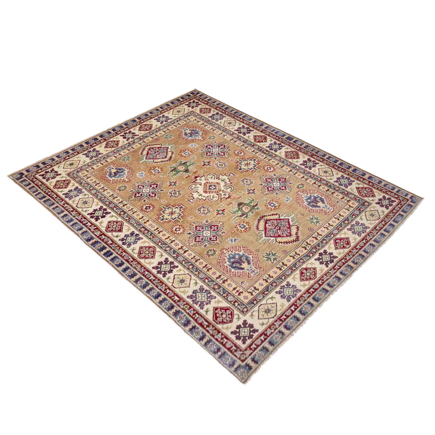 Kazak Rug Handmade Orange Medallion 4x7 ft