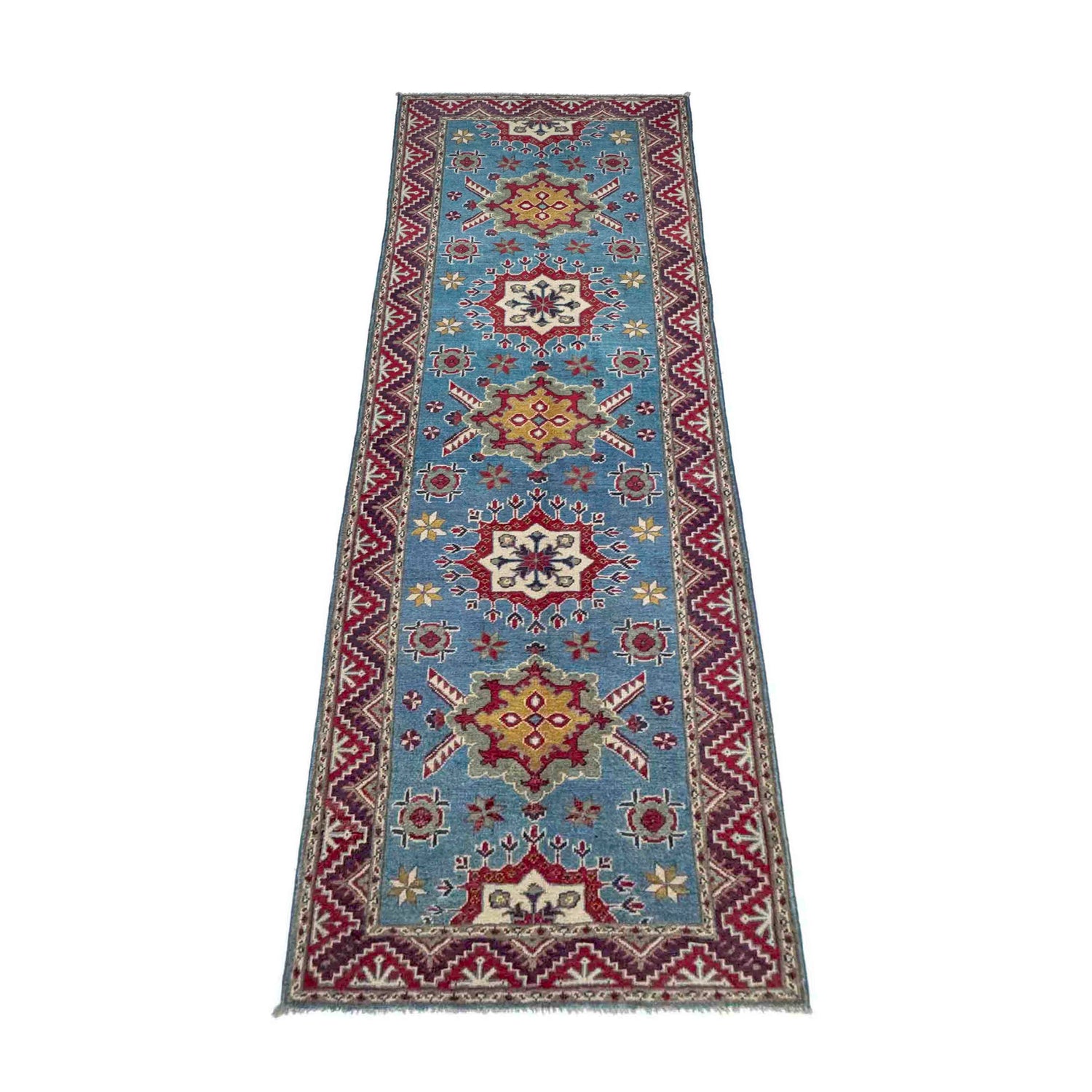 Kazak Rug Handmade Blue Medallion 10' Runner