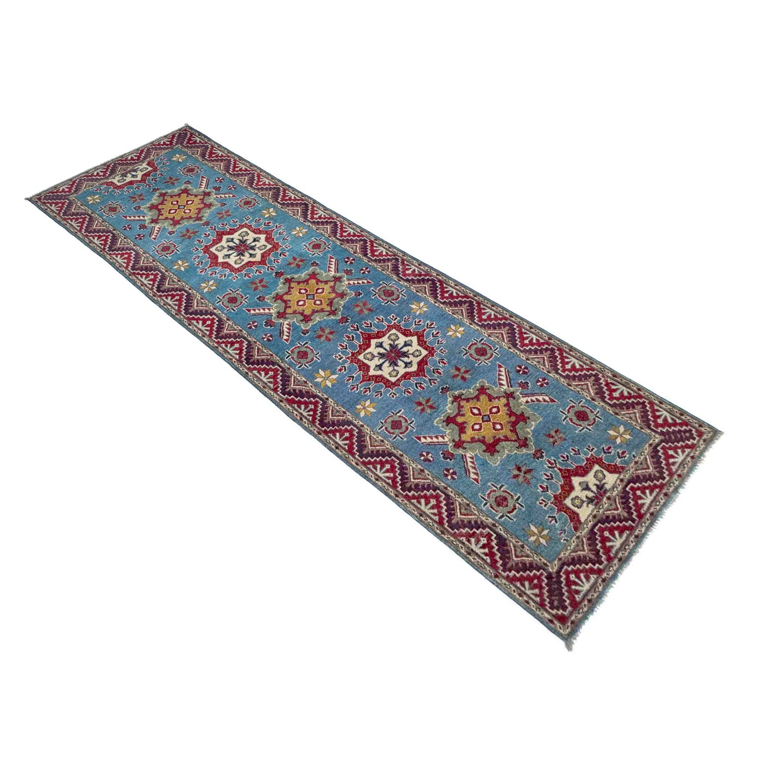 Kazak Rug Handmade Blue Medallion 10' Runner