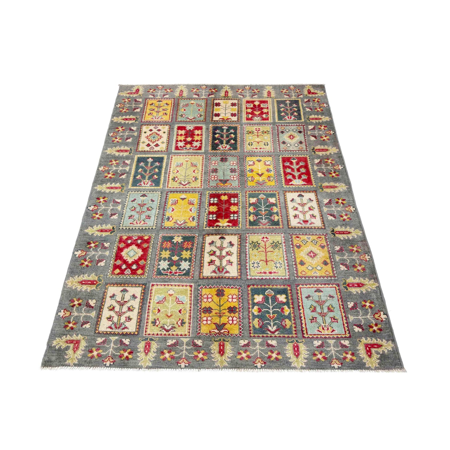 Bakhtiar Area Rug Handmade Gray Floral 4x6 ft