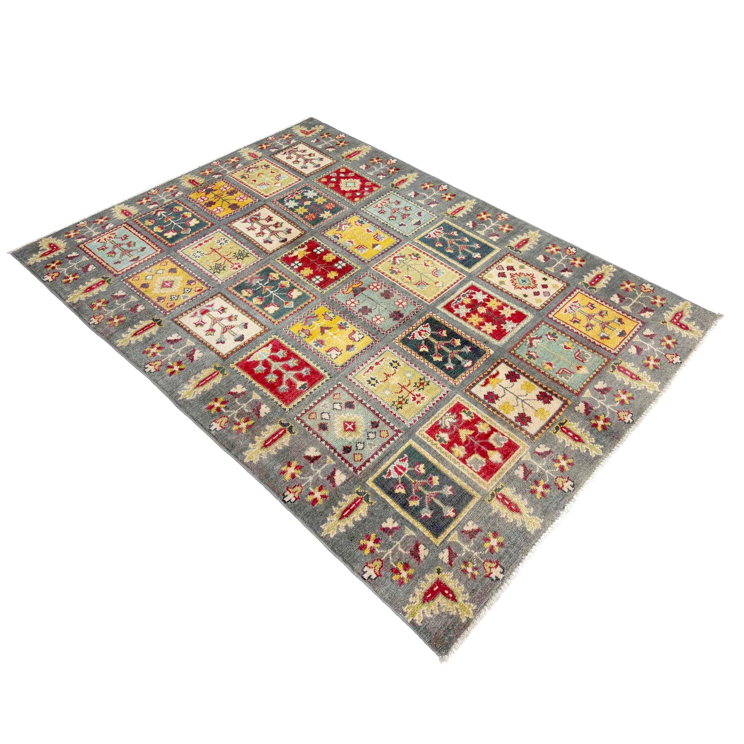 Bakhtiar Area Rug Handmade Gray Floral 4x6 ft