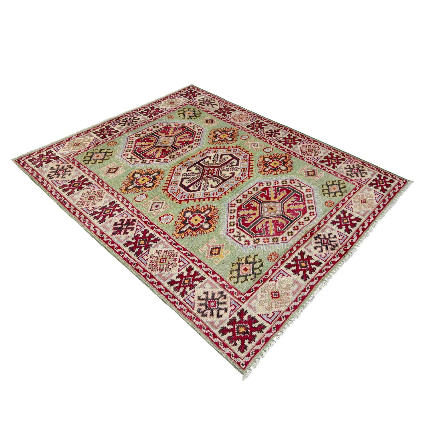 Kazak Rug Handmade Green Medallion 3x5 ft