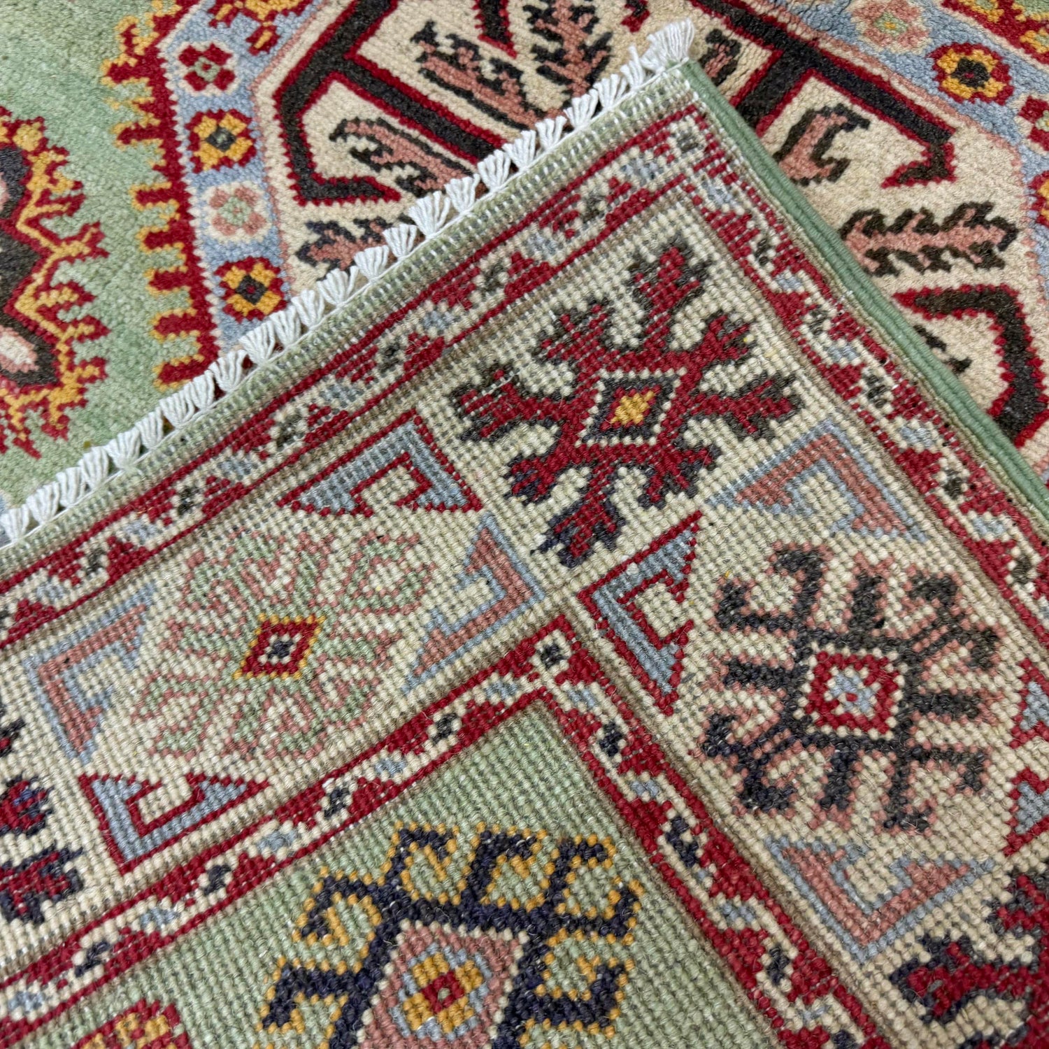 Kazak Rug Handmade Green Medallion 3x5 ft