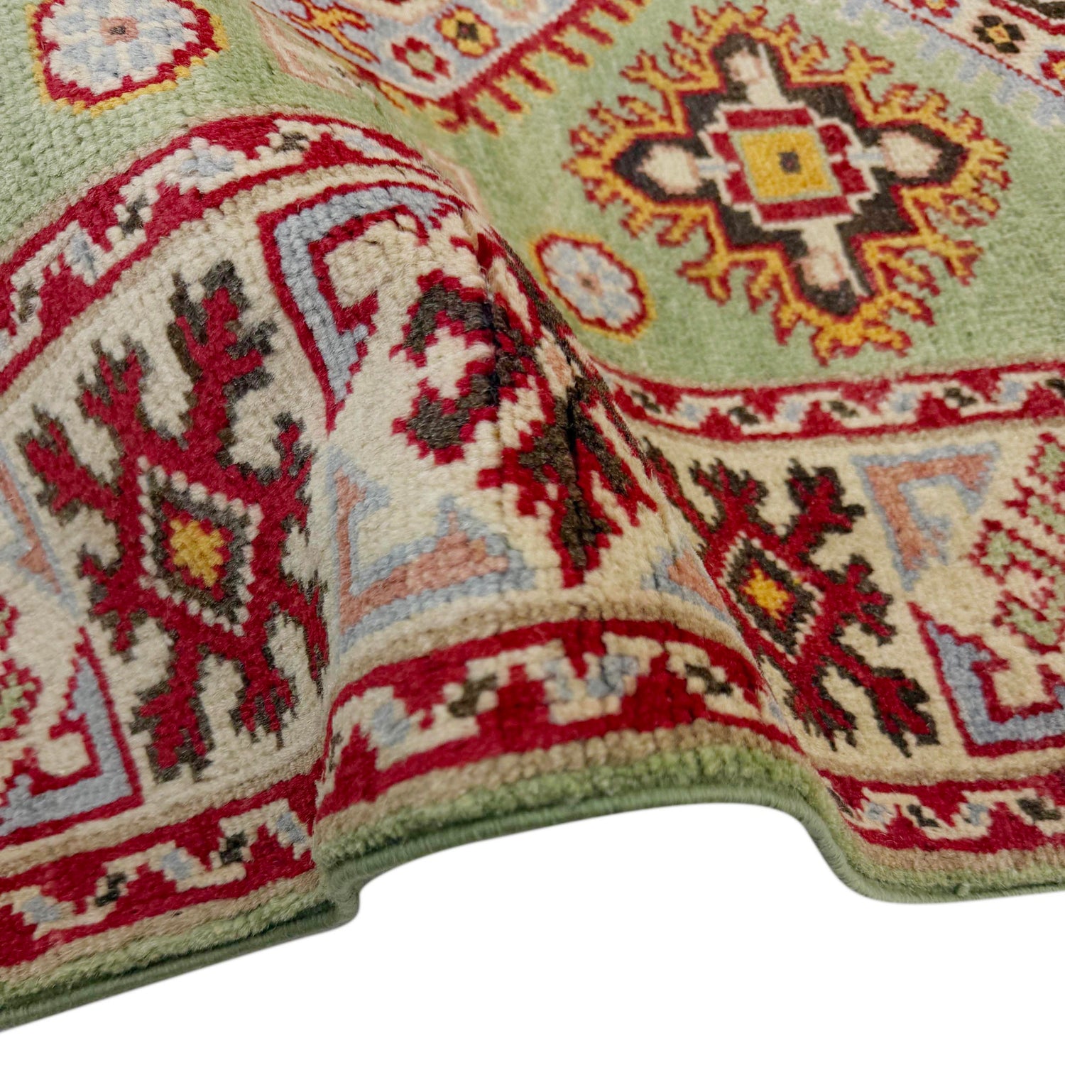 Kazak Rug Handmade Green Medallion 3x5 ft