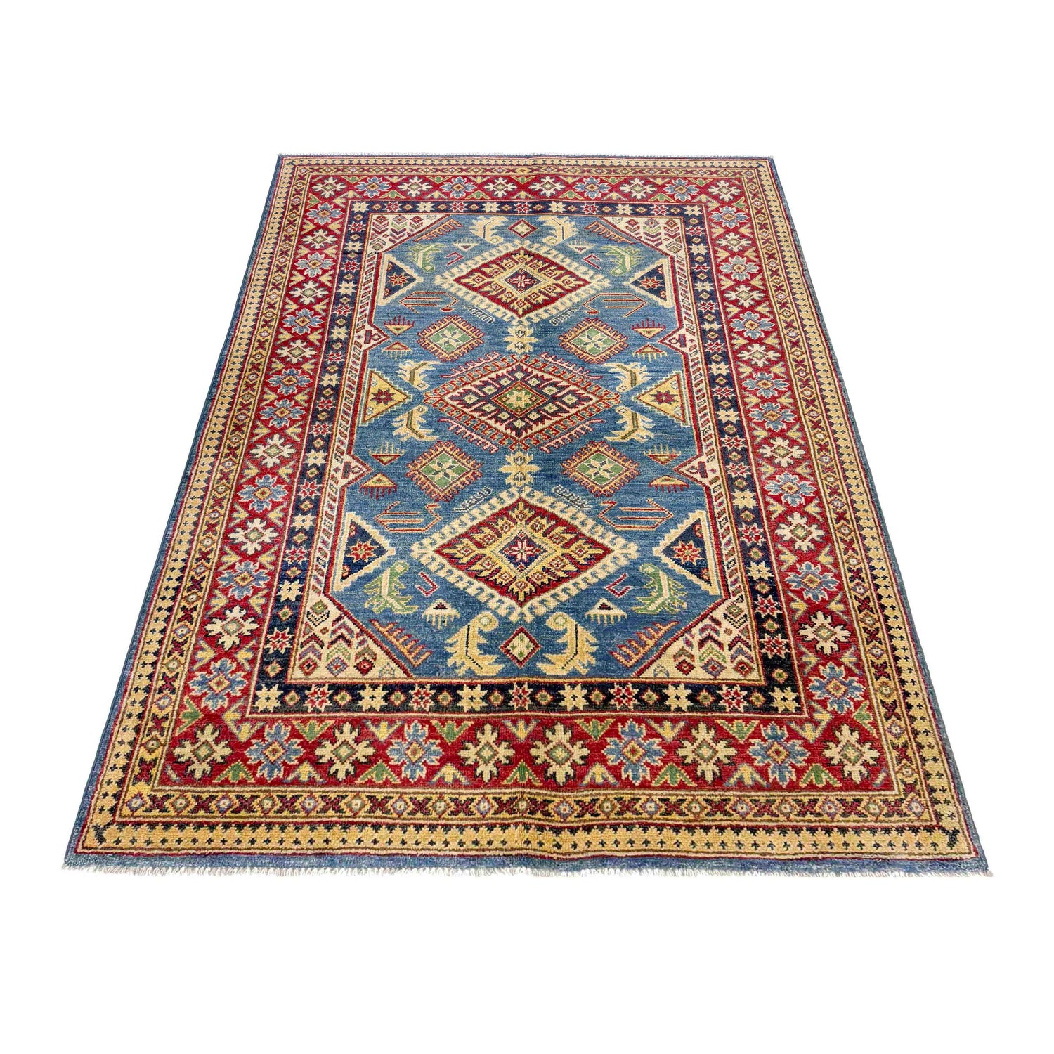 Kazak Rug Handmade Blue Medallion 4x6 ft