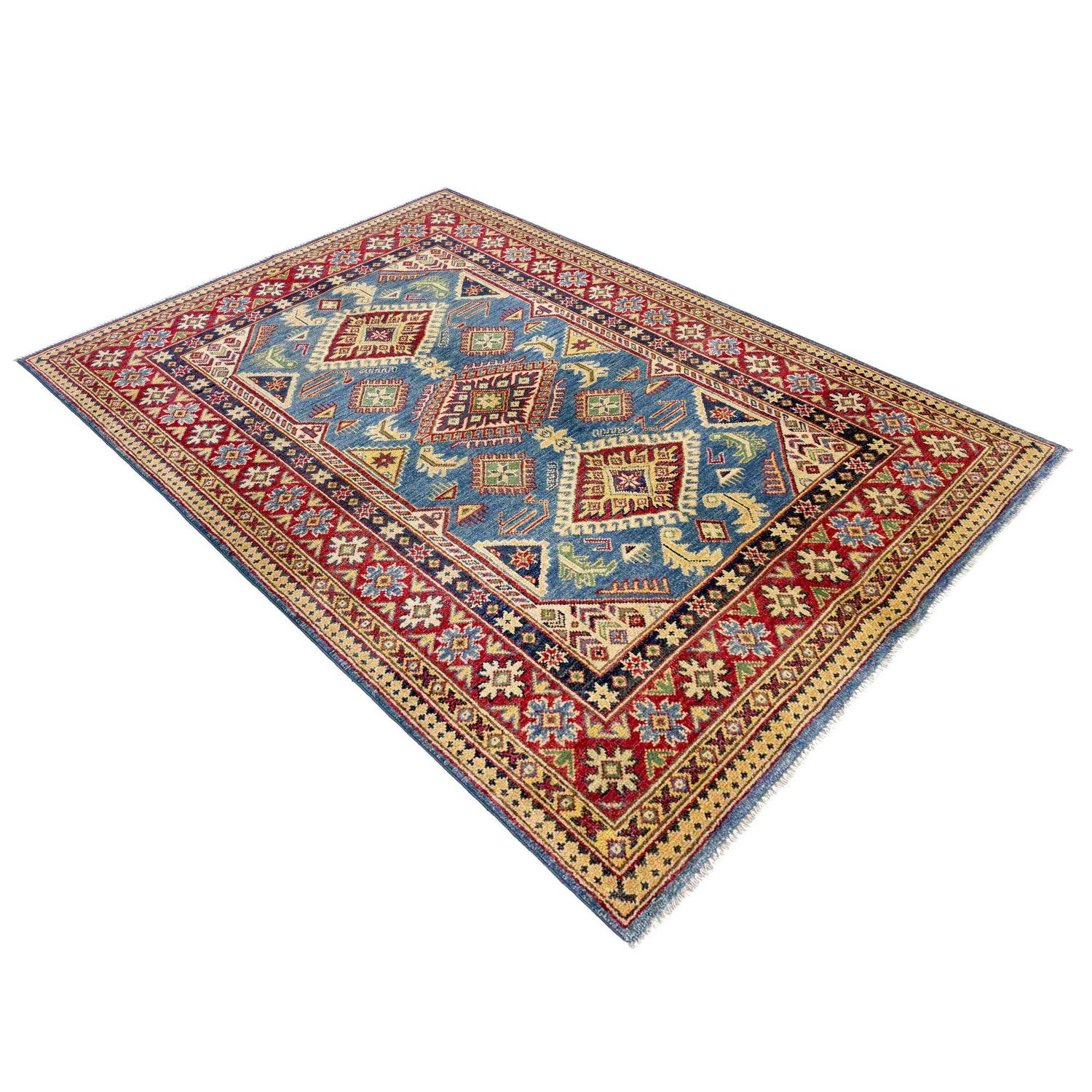 Kazak Rug Handmade Blue Medallion 4x6 ft