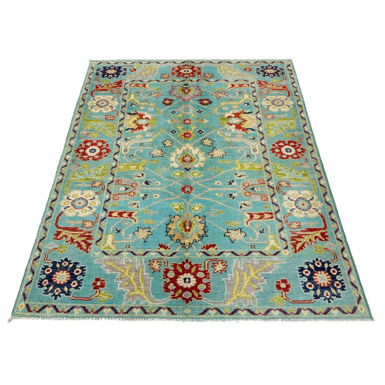Sultani Area Rug Handmade Blue Floral 4x6 ft