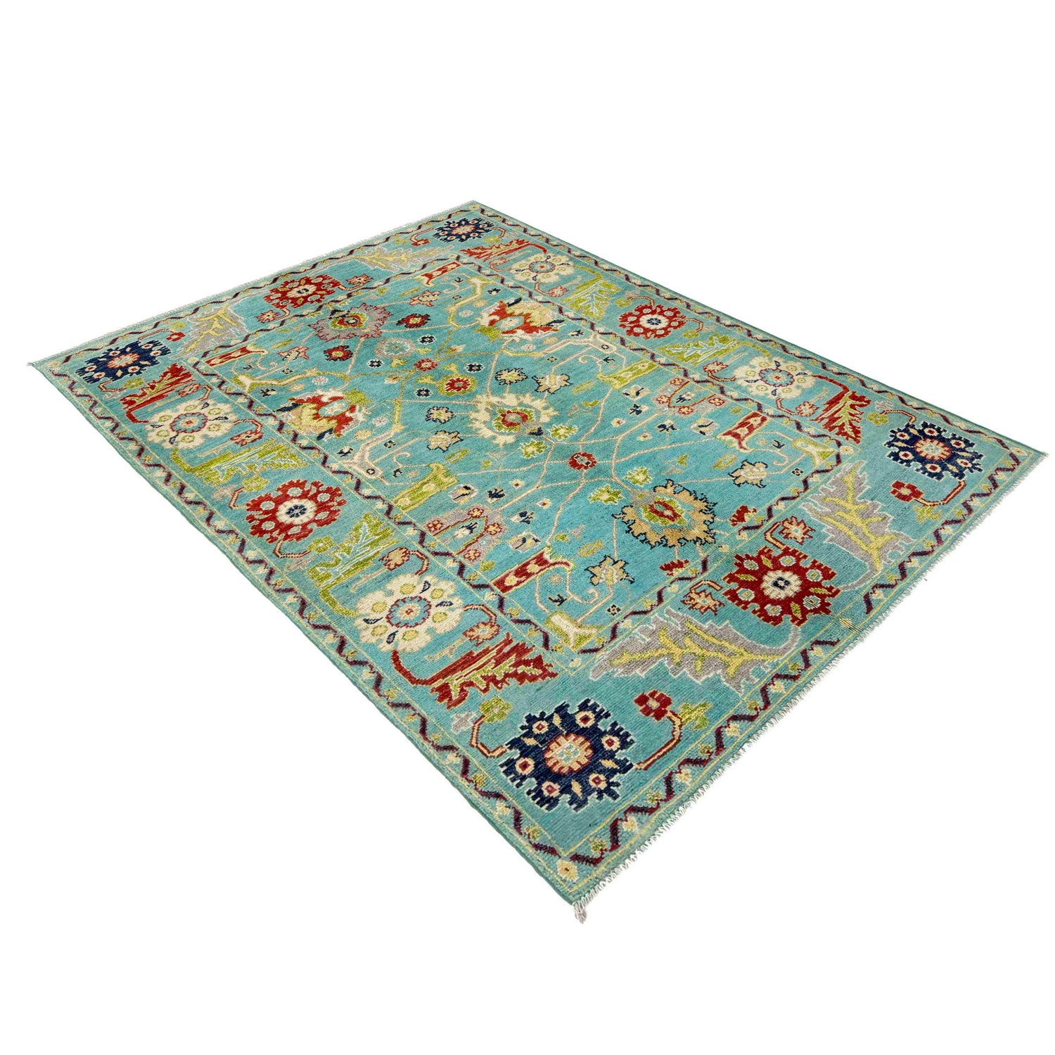 Sultani Area Rug Handmade Blue Floral 4x6 ft