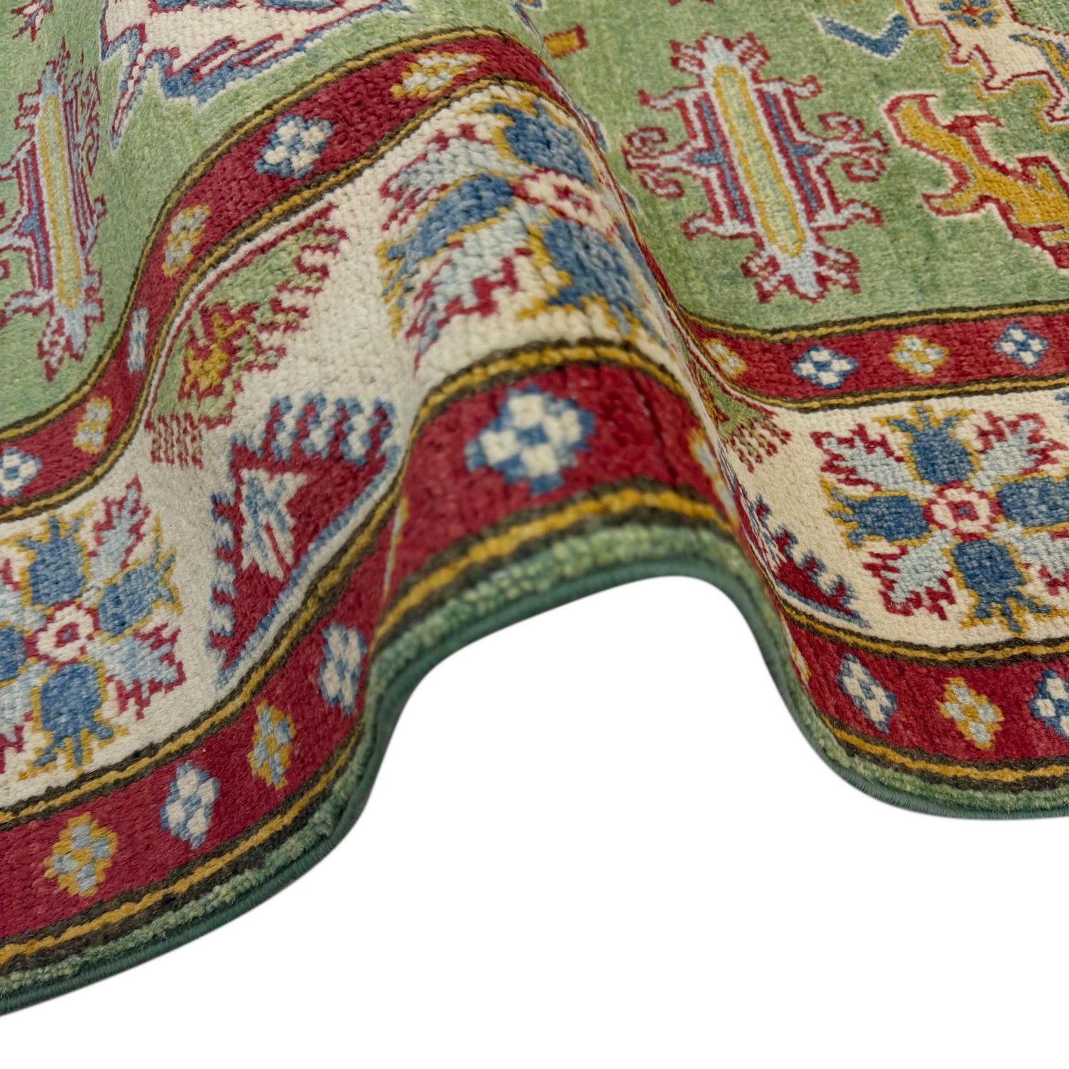 Kazak Rug Handmade Green Medallion 4x6 ft