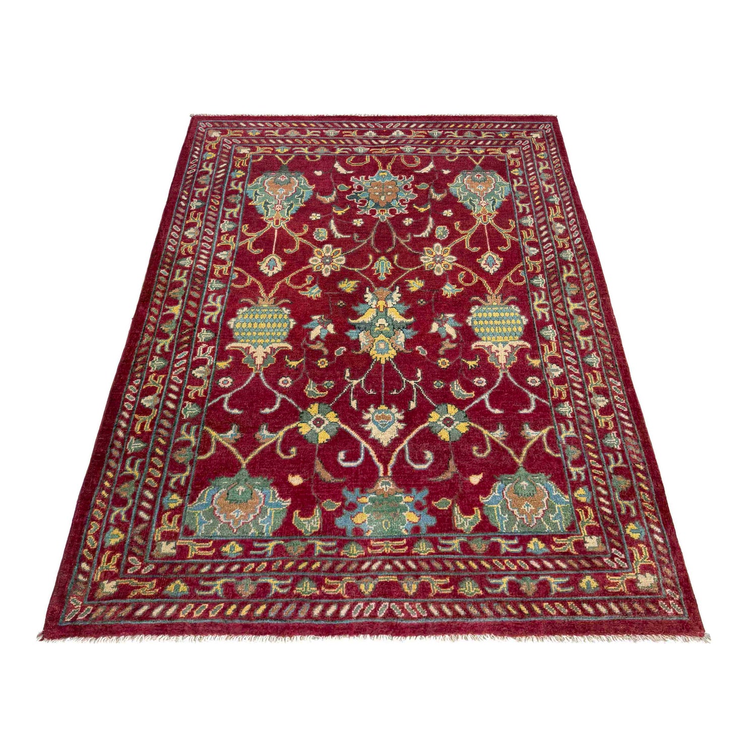 Sultani Area Rug Handmade Red Floral 4x6 ft