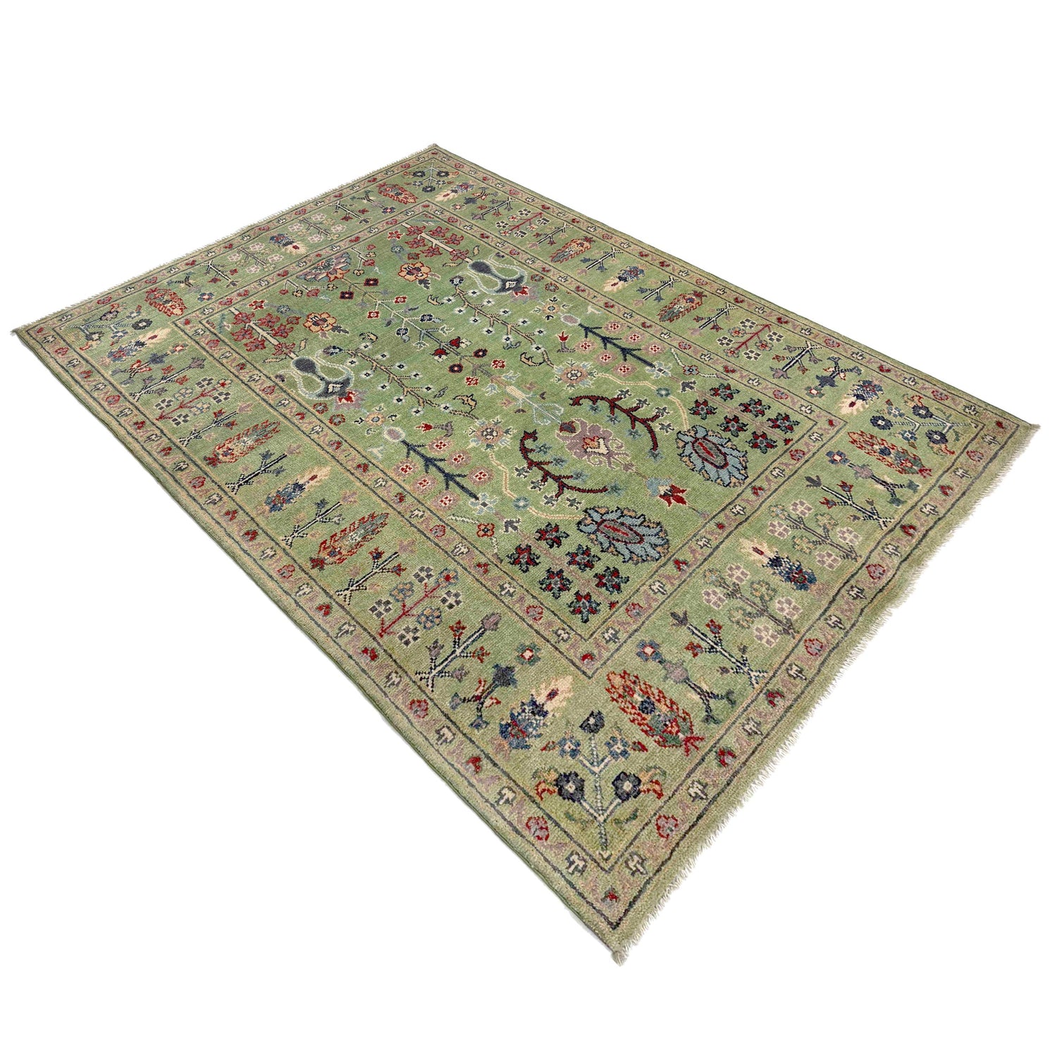 Tree Of Life Area Rug Handmade Green Floral 4x6 ft