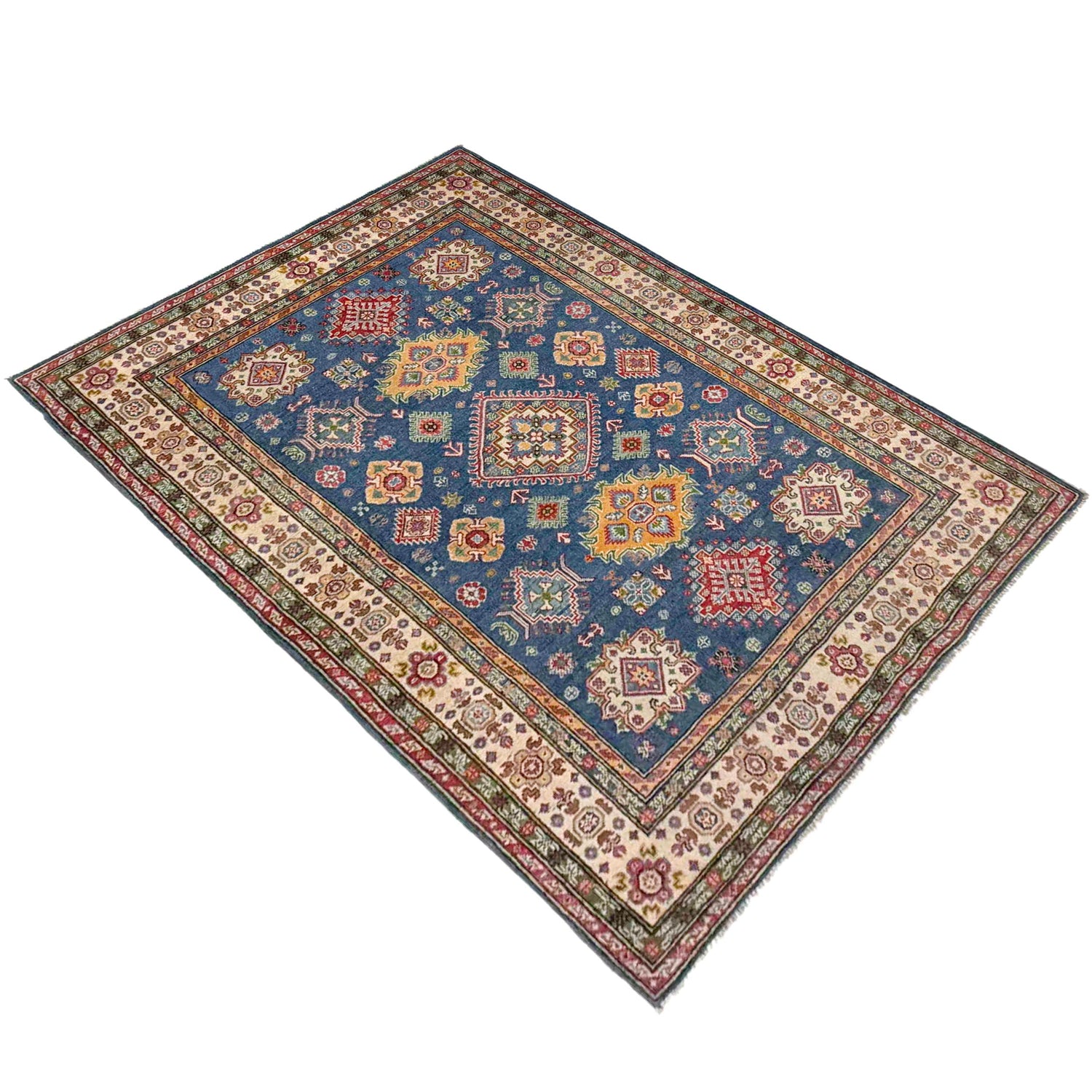 Kazak Rug Handmade Blue Medallion 4x7 ft