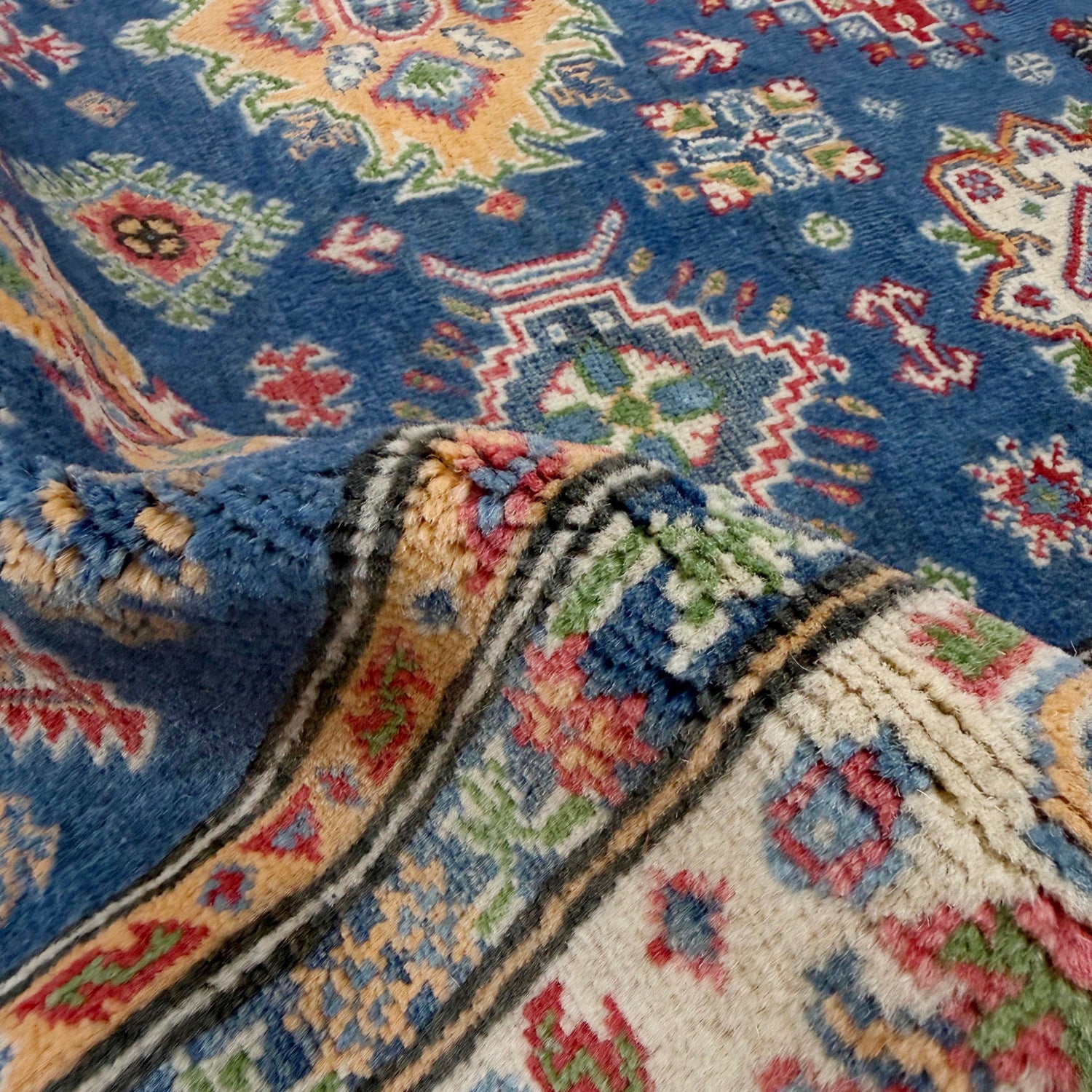 Kazak Rug Handmade Blue Medallion 4x7 ft