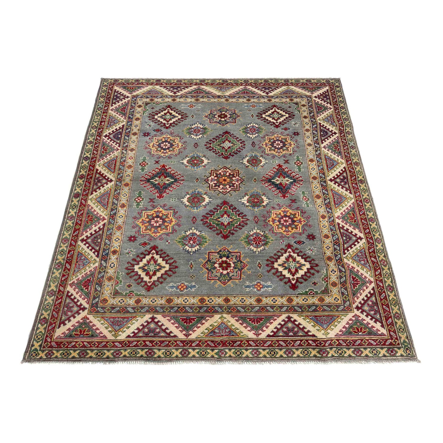 Kazak Rug Handmade Gray Medallion 4x7 ft