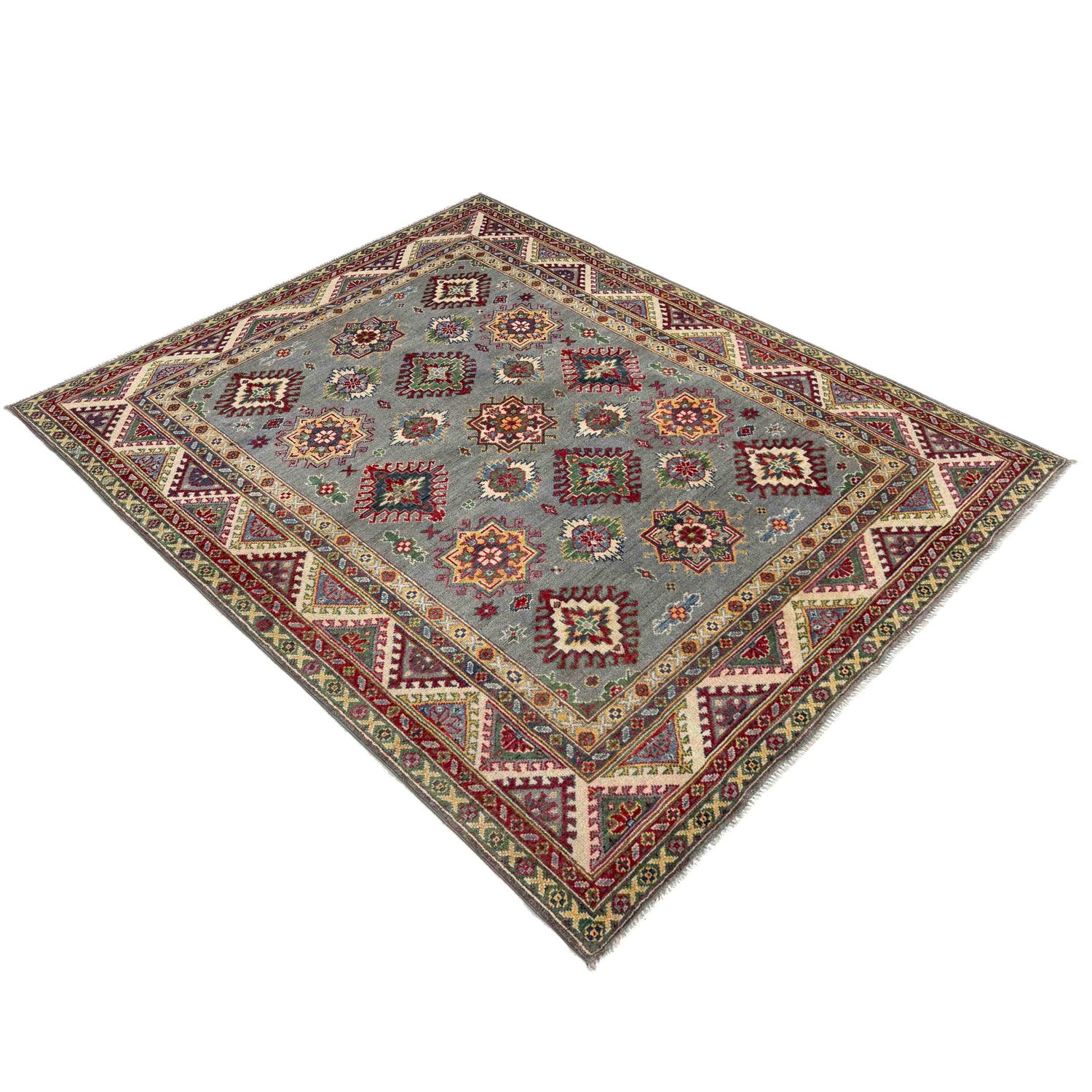 Kazak Rug Handmade Gray Medallion 4x7 ft