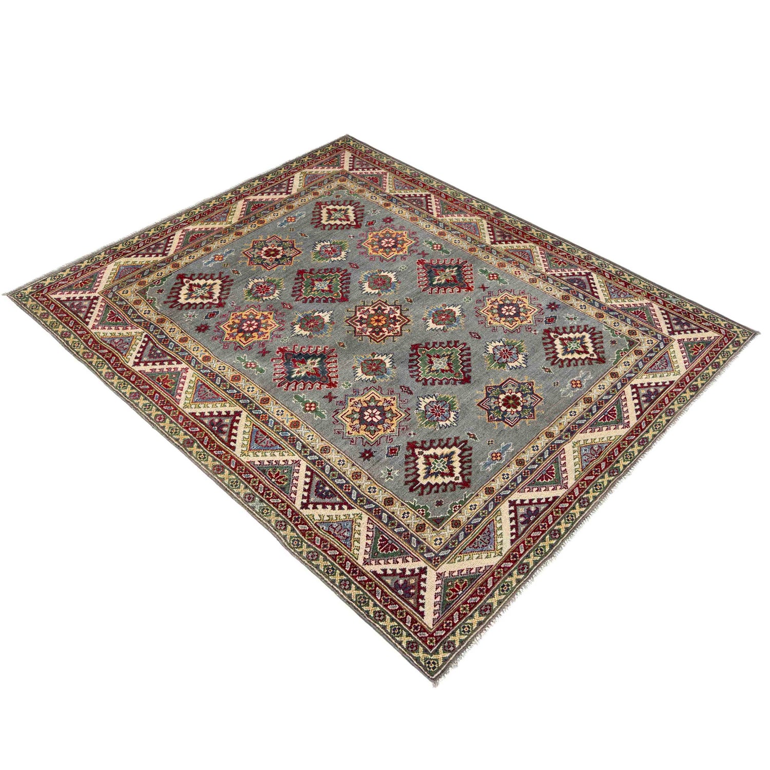 Kazak Rug Handmade Gray Medallion 4x7 ft