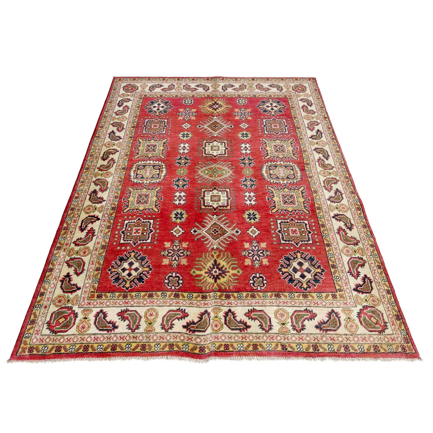 Kazak Rug Handmade Red Medallion 4x7 ft