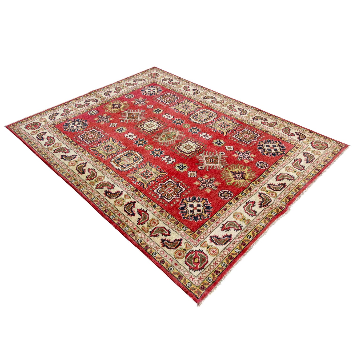 Kazak Rug Handmade Red Medallion 4x7 ft