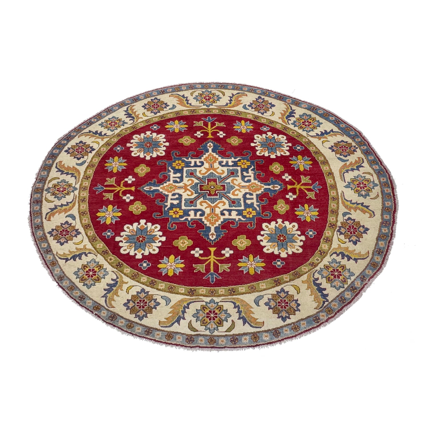 Kazak Rug Handmade Red Medallion 7x7 ft