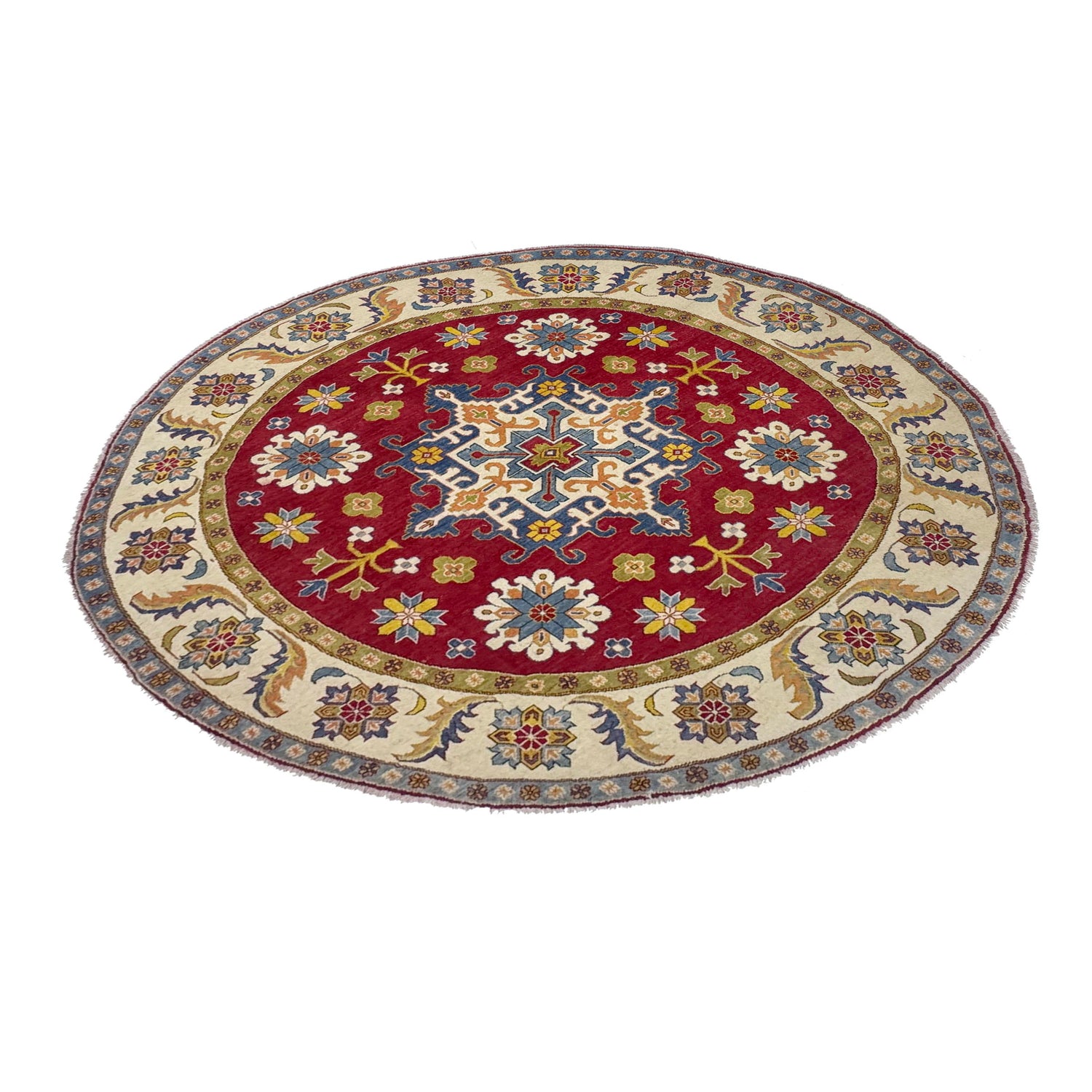 Kazak Rug Handmade Red Medallion 7x7 ft