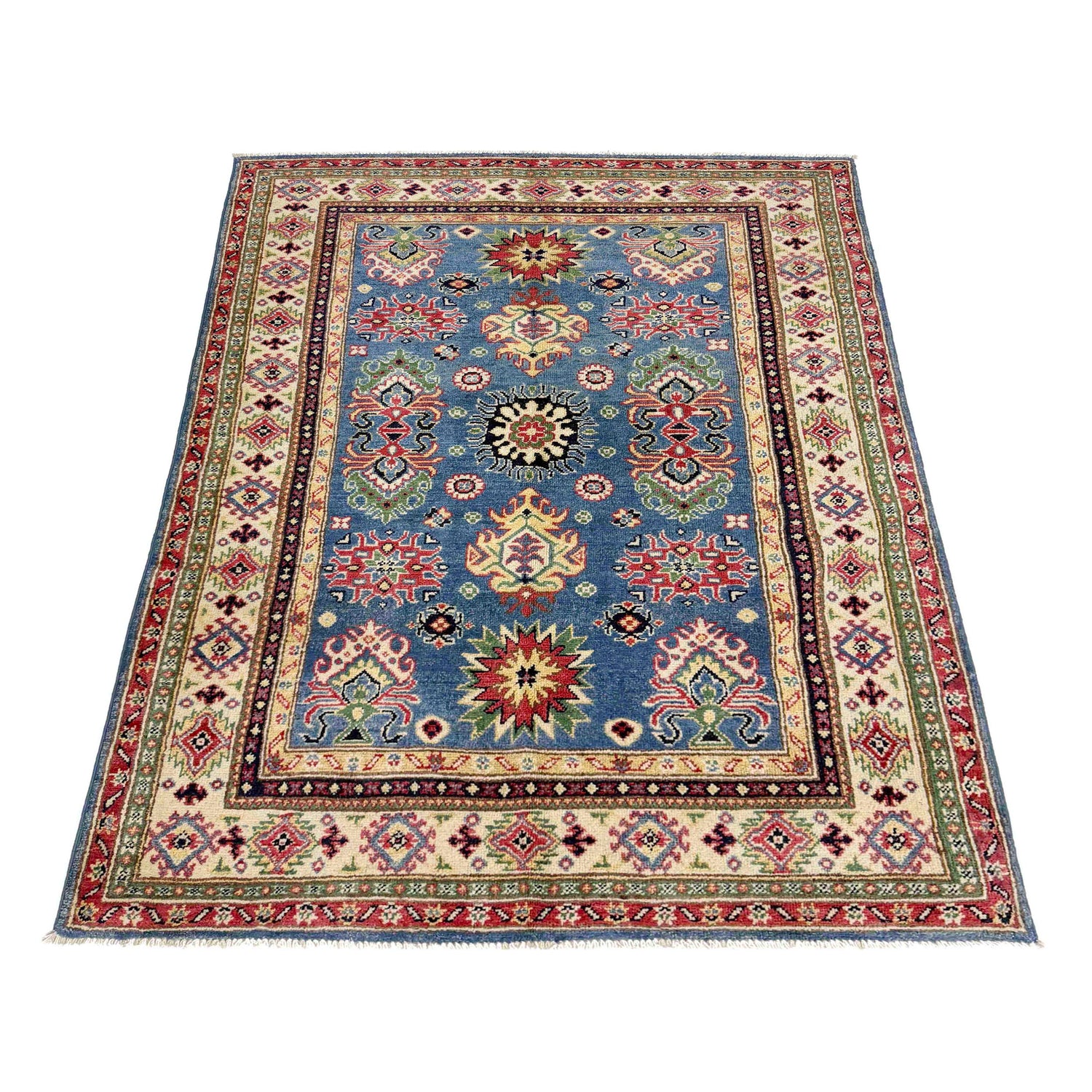 Kazak Rug Handmade Blue Medallion 4x6 ft