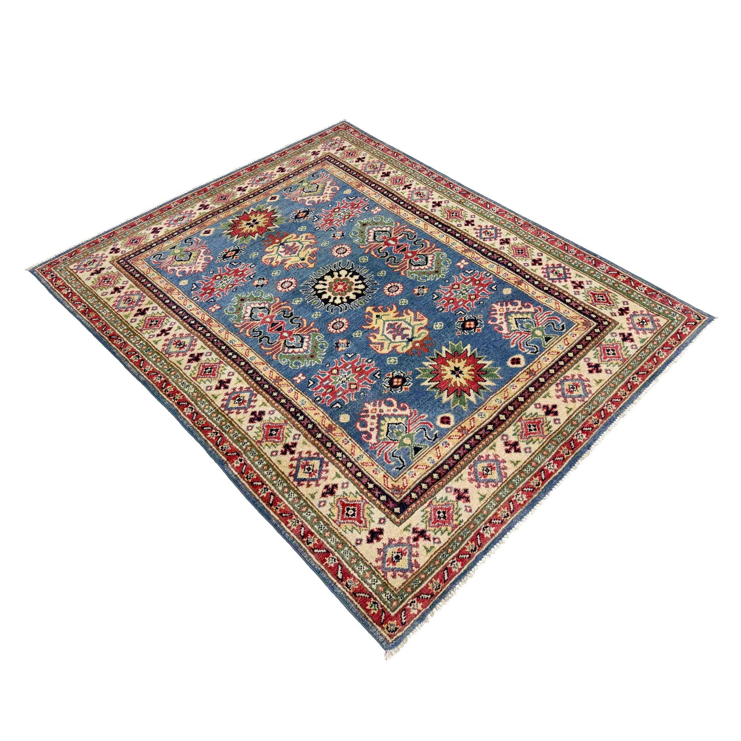 Kazak Rug Handmade Blue Medallion 4x6 ft