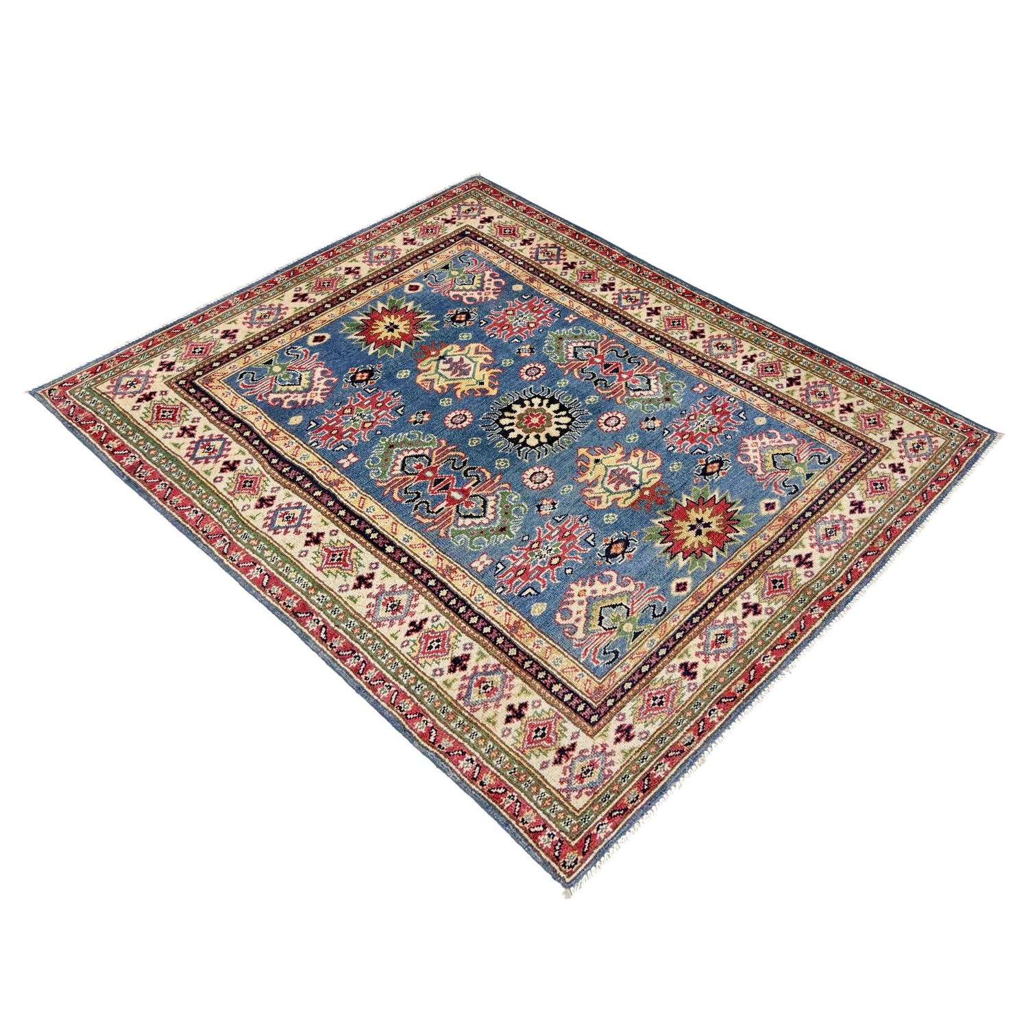 Kazak Rug Handmade Blue Medallion 4x6 ft