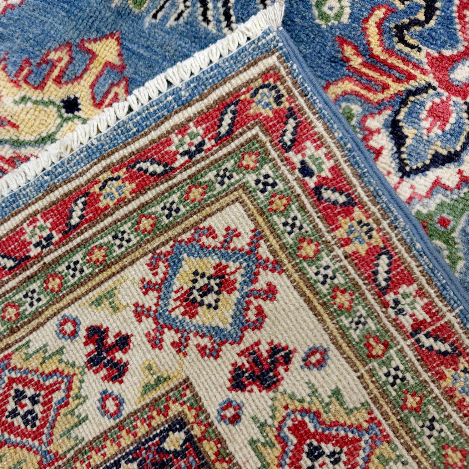 Kazak Rug Handmade Blue Medallion 4x6 ft
