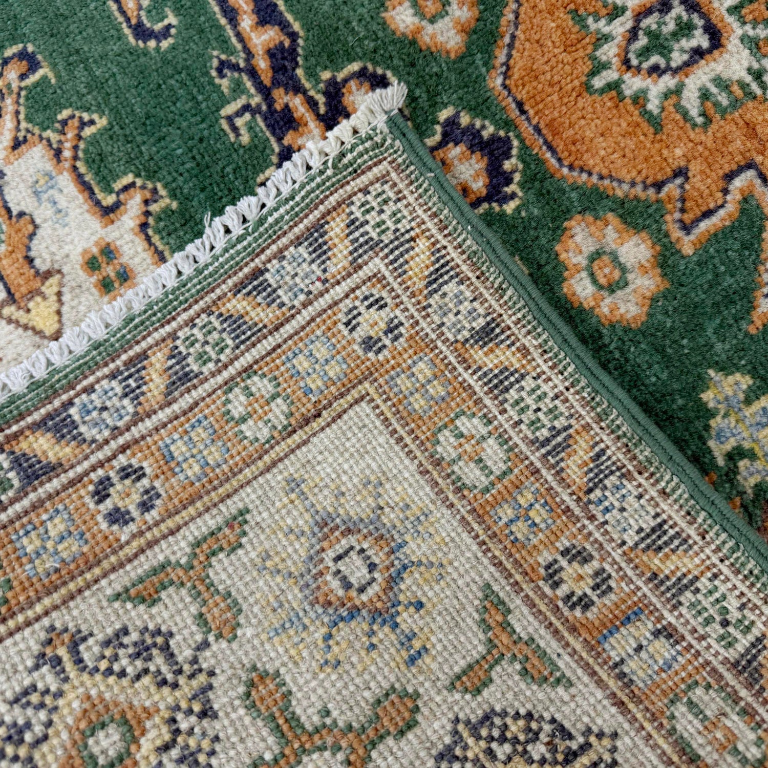 Kazak Rug Handmade Green Medallion 4x6 ft