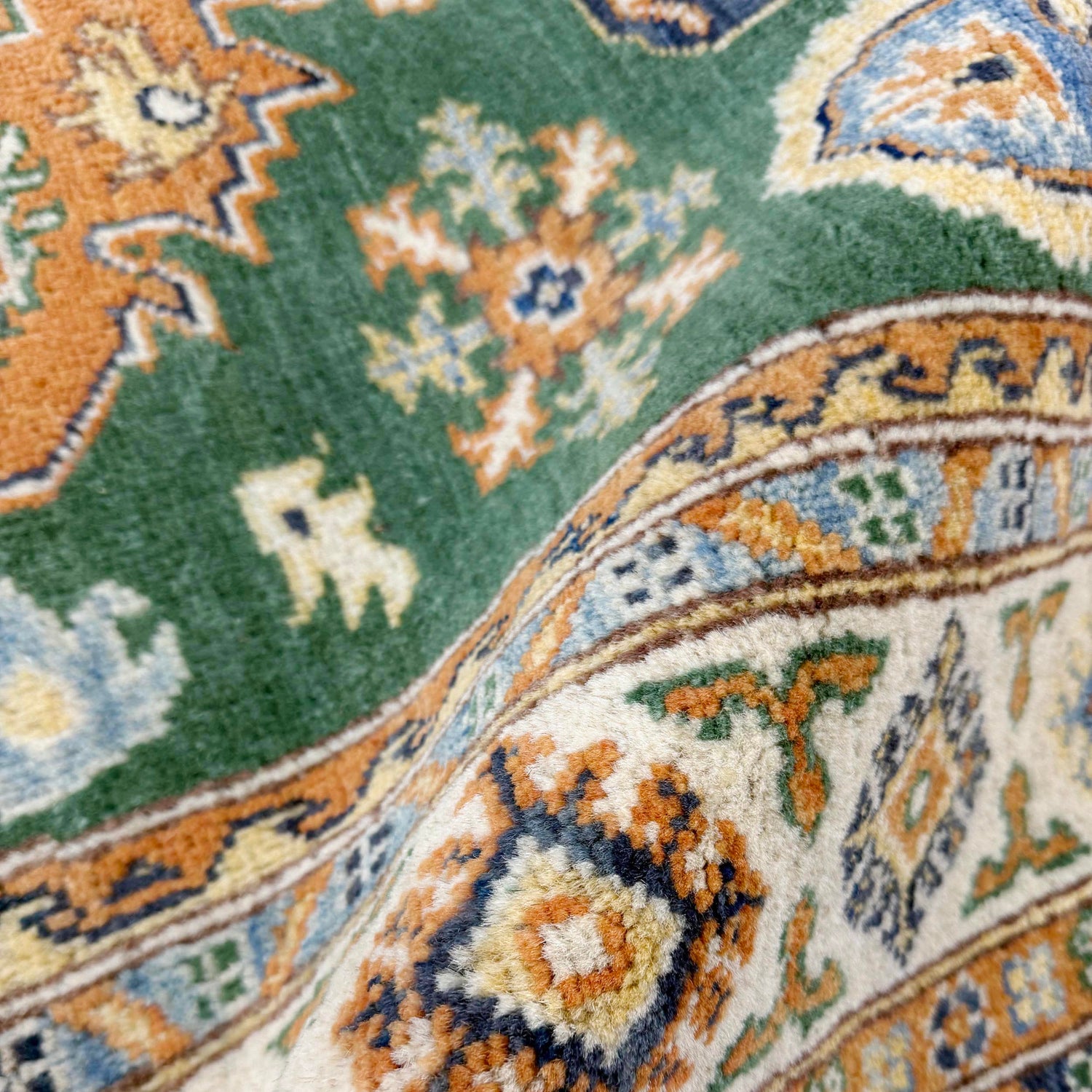 Kazak Rug Handmade Green Medallion 4x6 ft