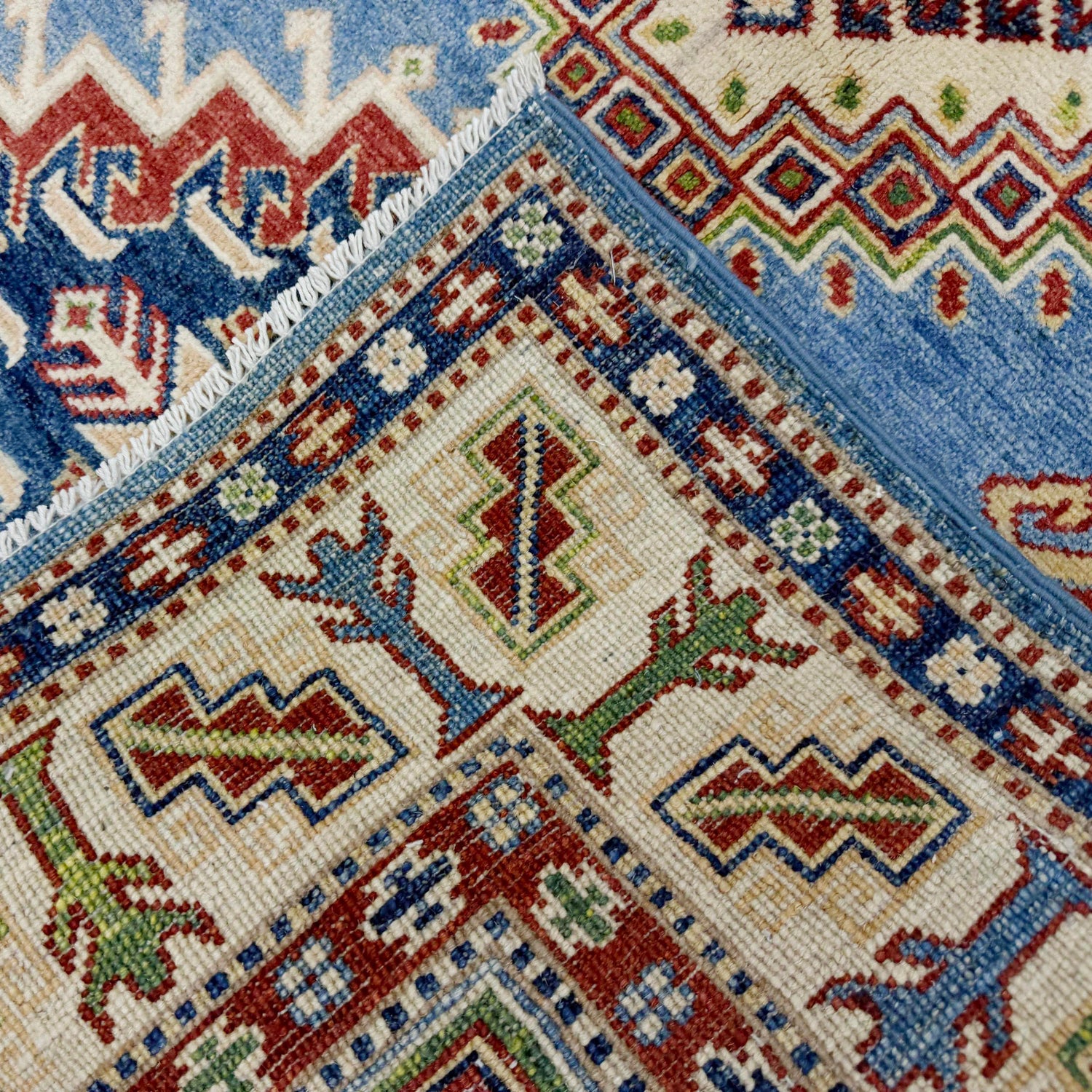 Kazak Rug Handmade Blue Medallion 4x6 ft