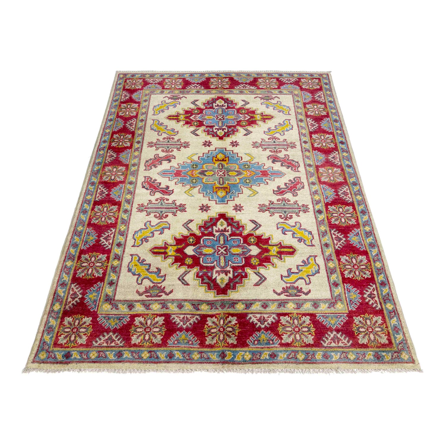 Kazak Rug Handmade Beige Medallion 4x6 ft