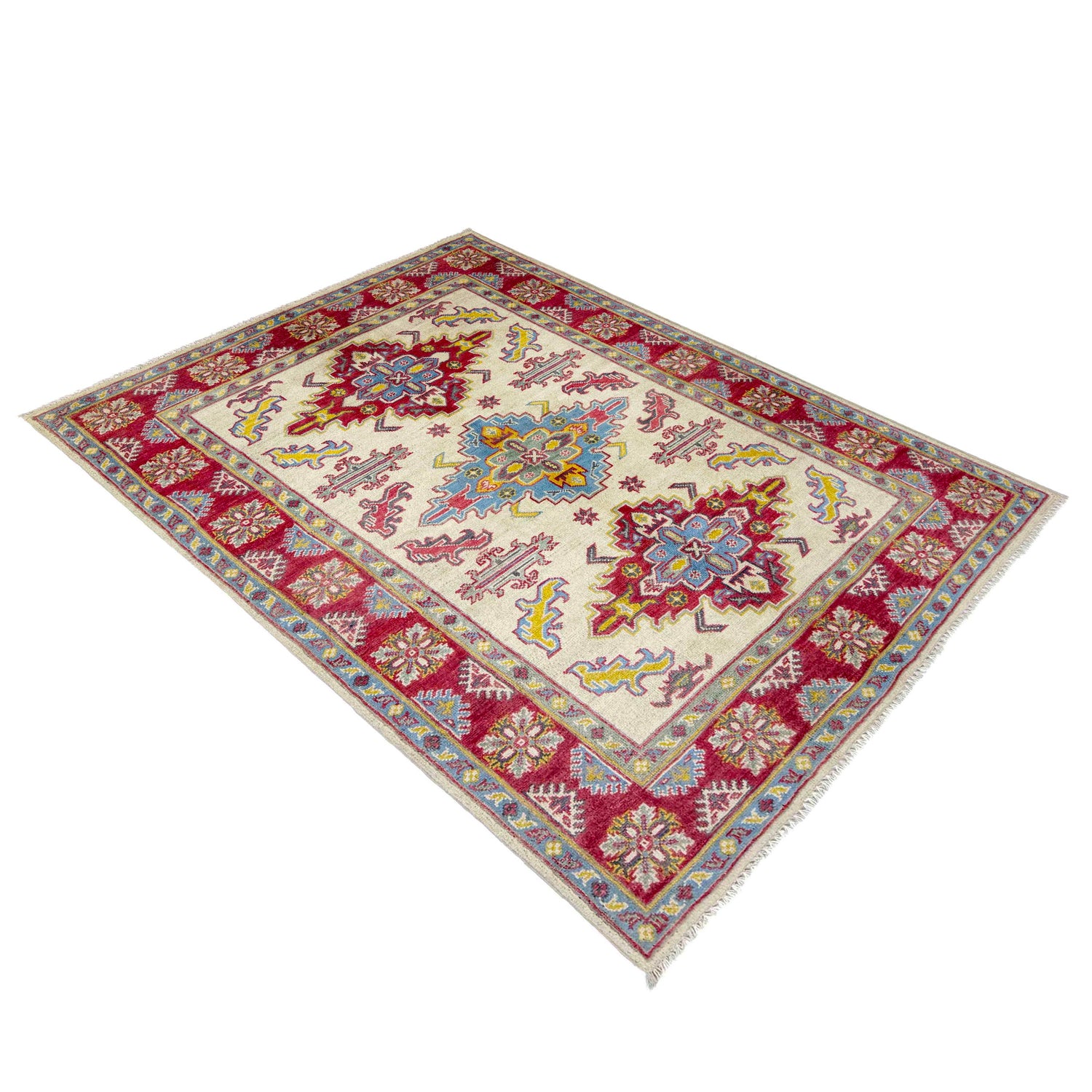 Kazak Rug Handmade Beige Medallion 4x6 ft