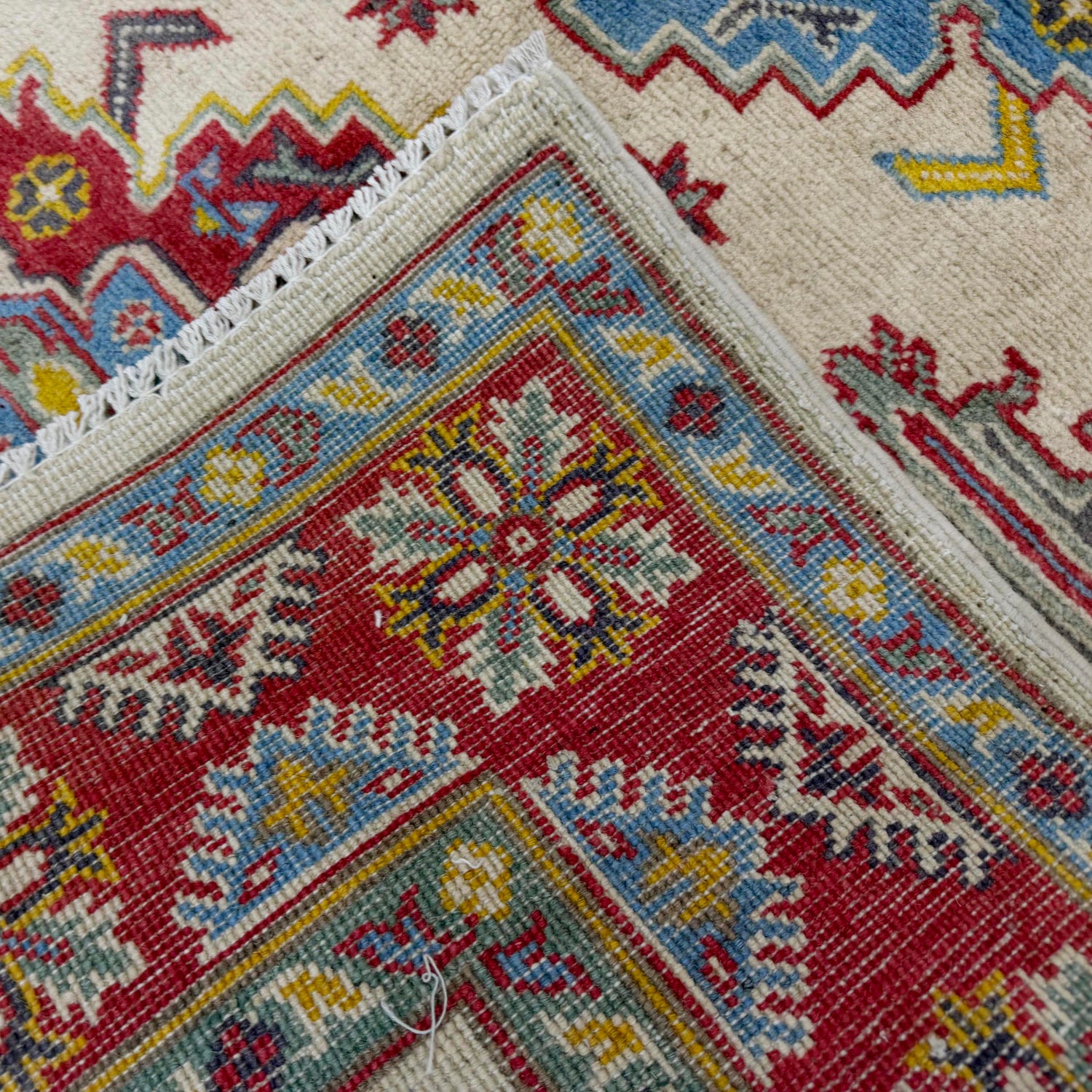 Kazak Rug Handmade Beige Medallion 4x6 ft