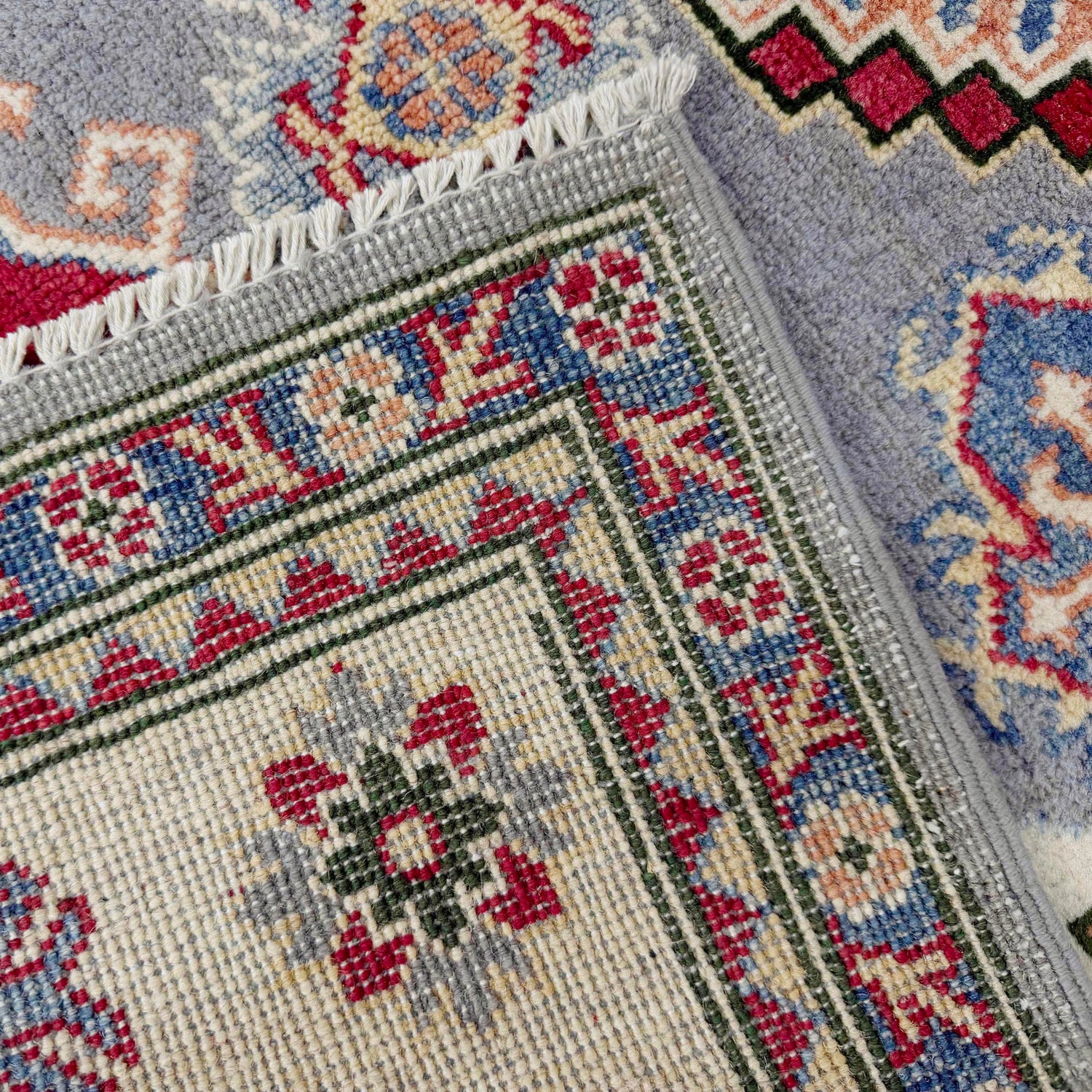 Kazak Rug Handmade Gray Medallion 4x6 ft