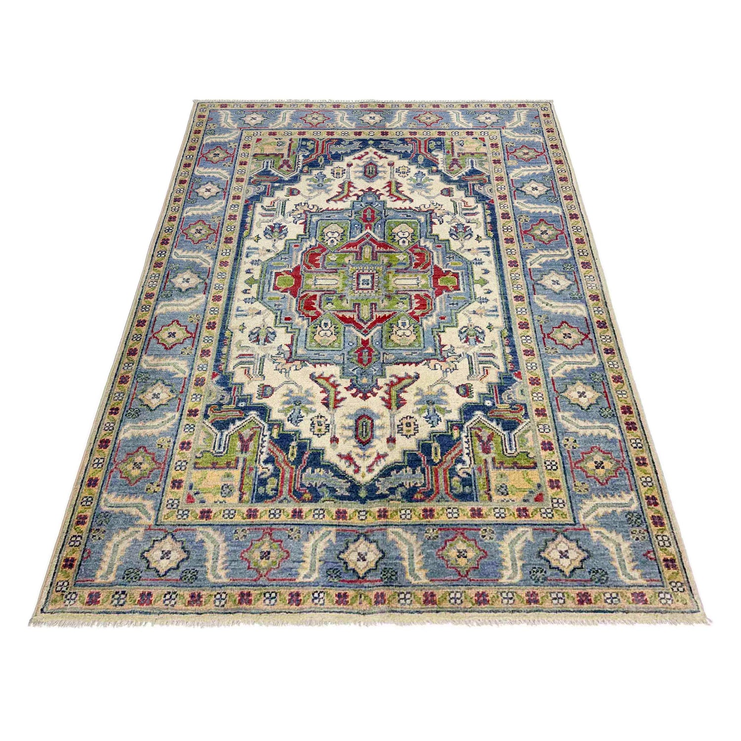 Heriz Area Rug Handmade Multi Medallion 4x6 ft