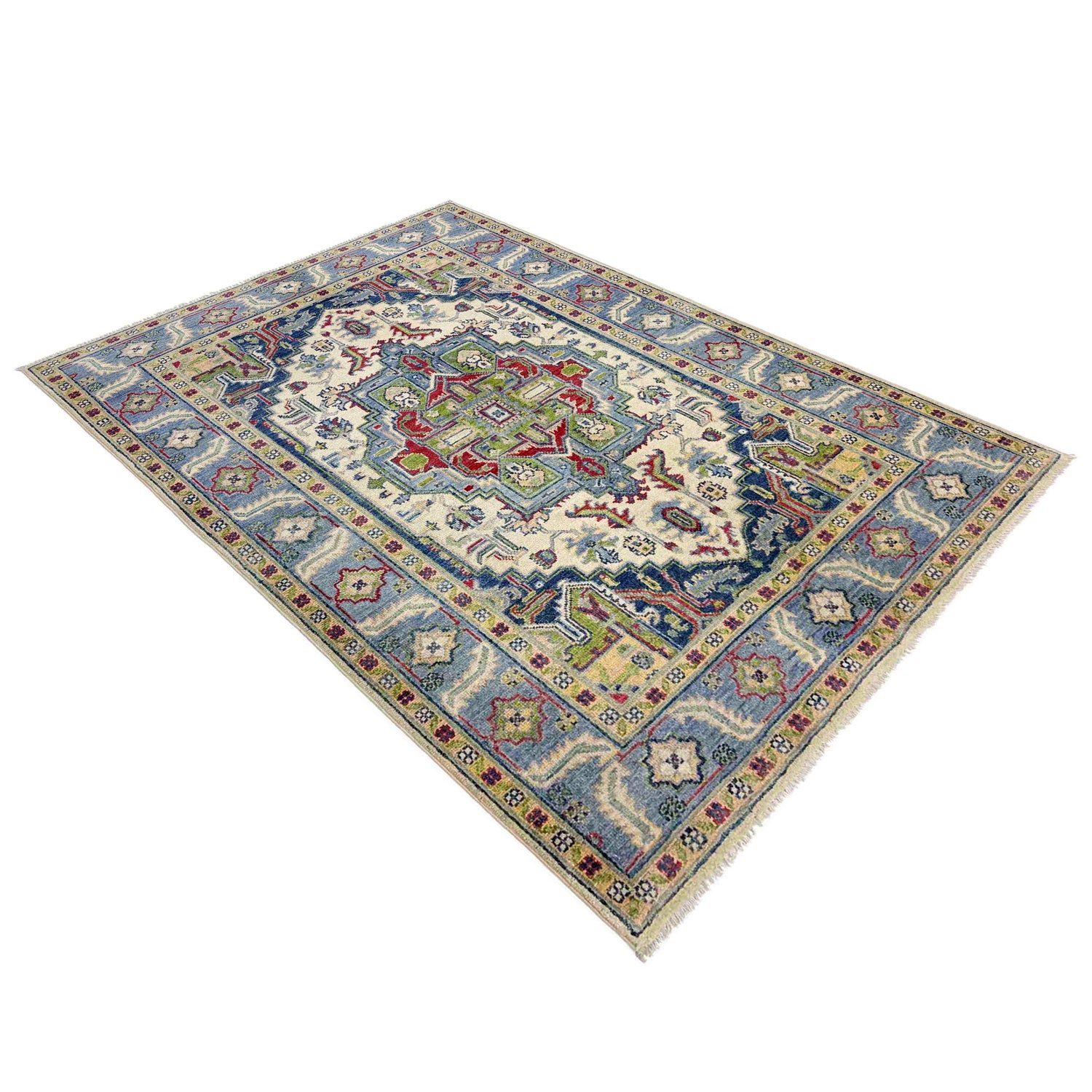 Heriz Area Rug Handmade Multi Medallion 4x6 ft