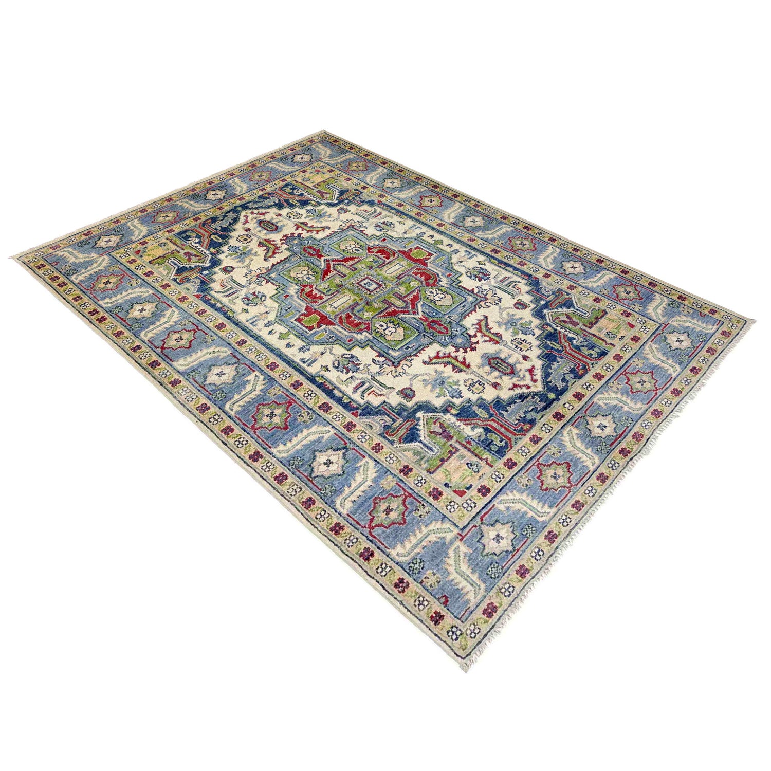 Heriz Area Rug Handmade Multi Medallion 4x6 ft