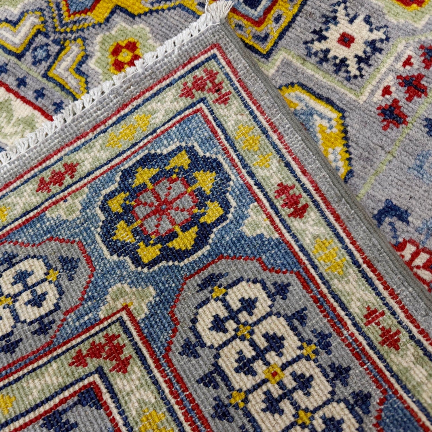 Kazak Rug Handmade Gray Medallion 4x6 ft