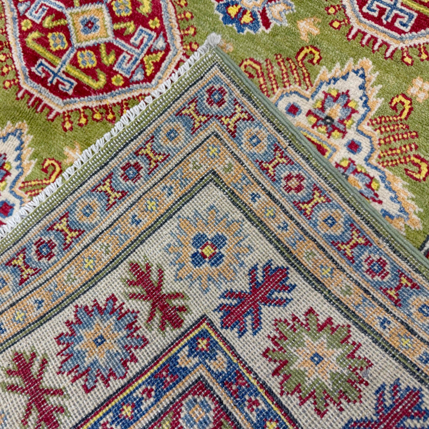 Kazak Rug Handmade Green Medallion 4x7 ft