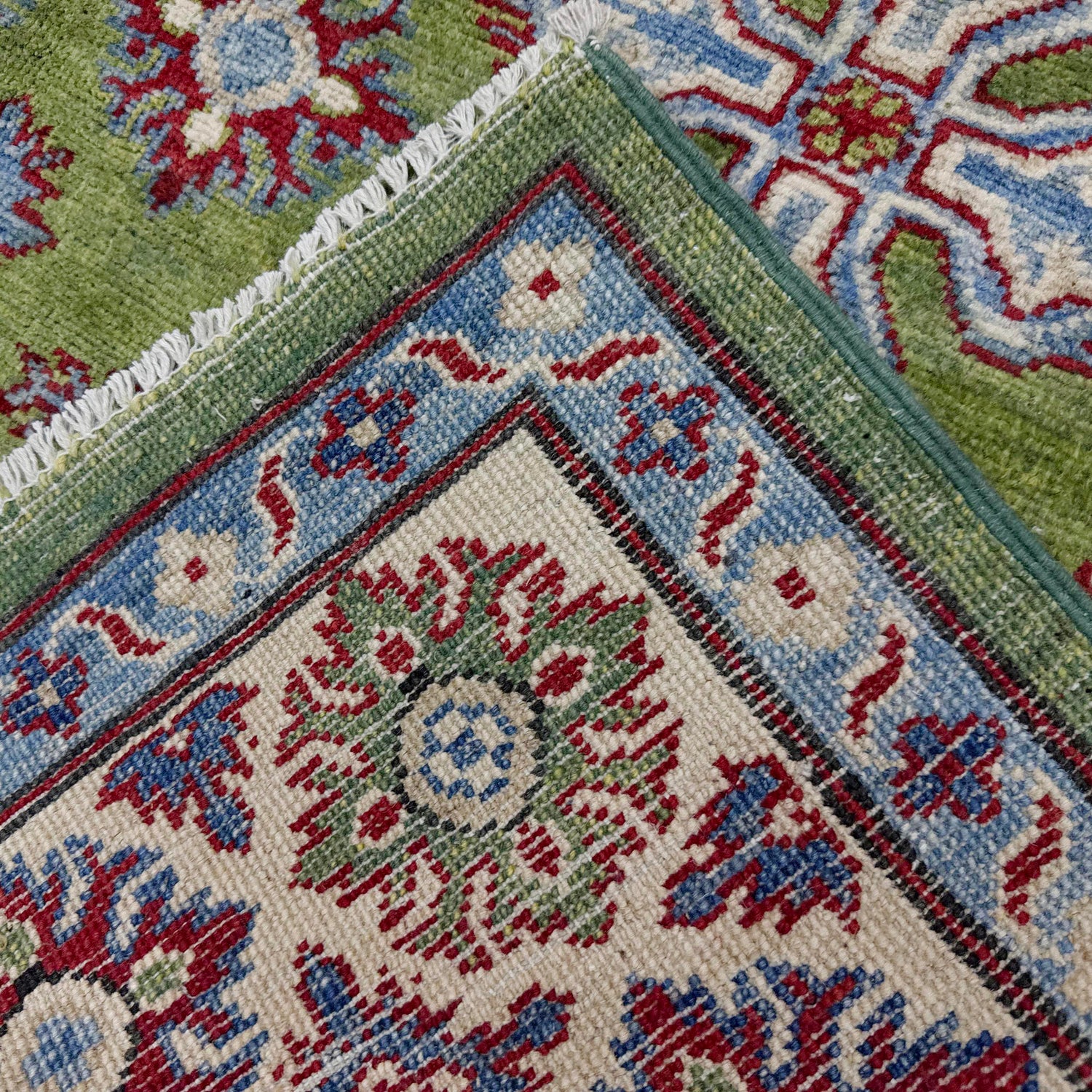 Kazak Rug Handmade Green Medallion 4x7 ft