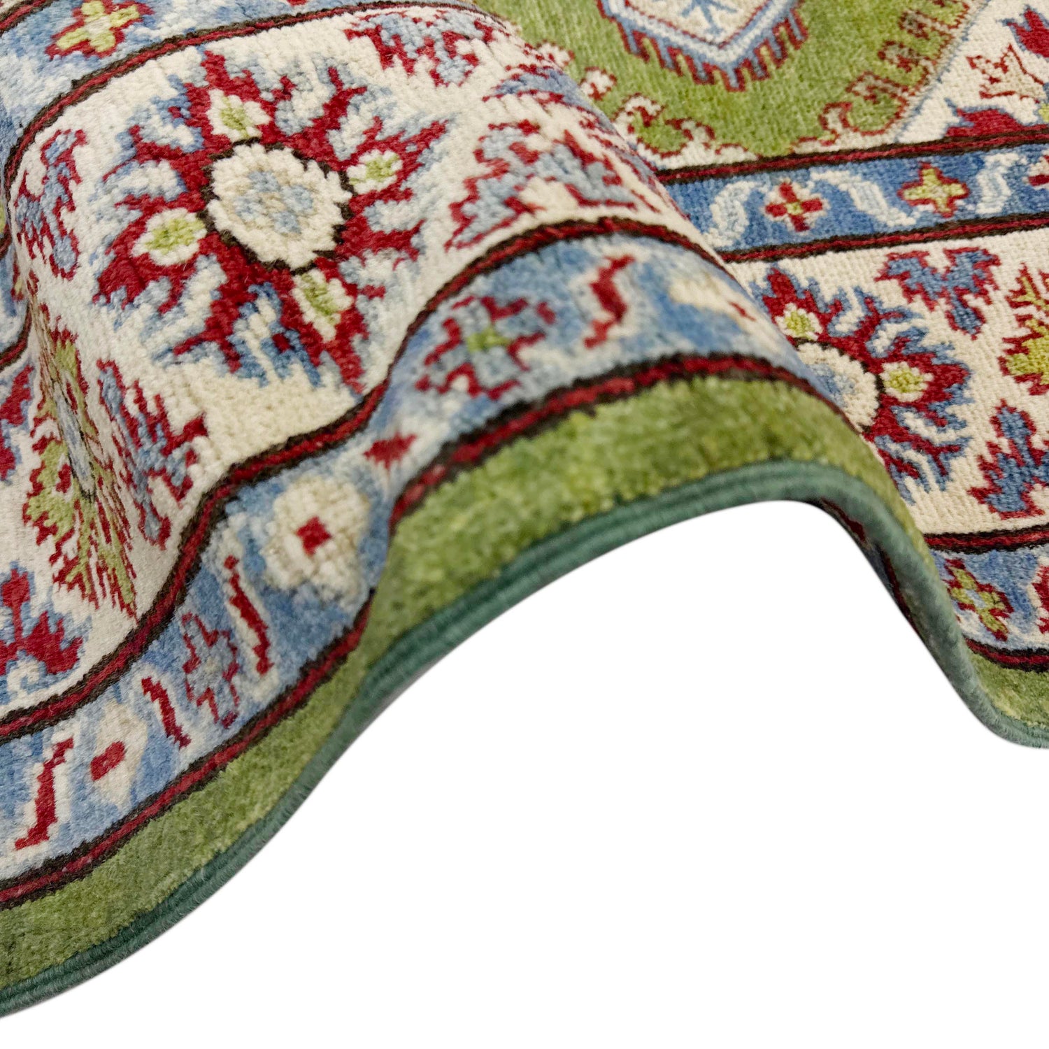 Kazak Rug Handmade Green Medallion 4x7 ft
