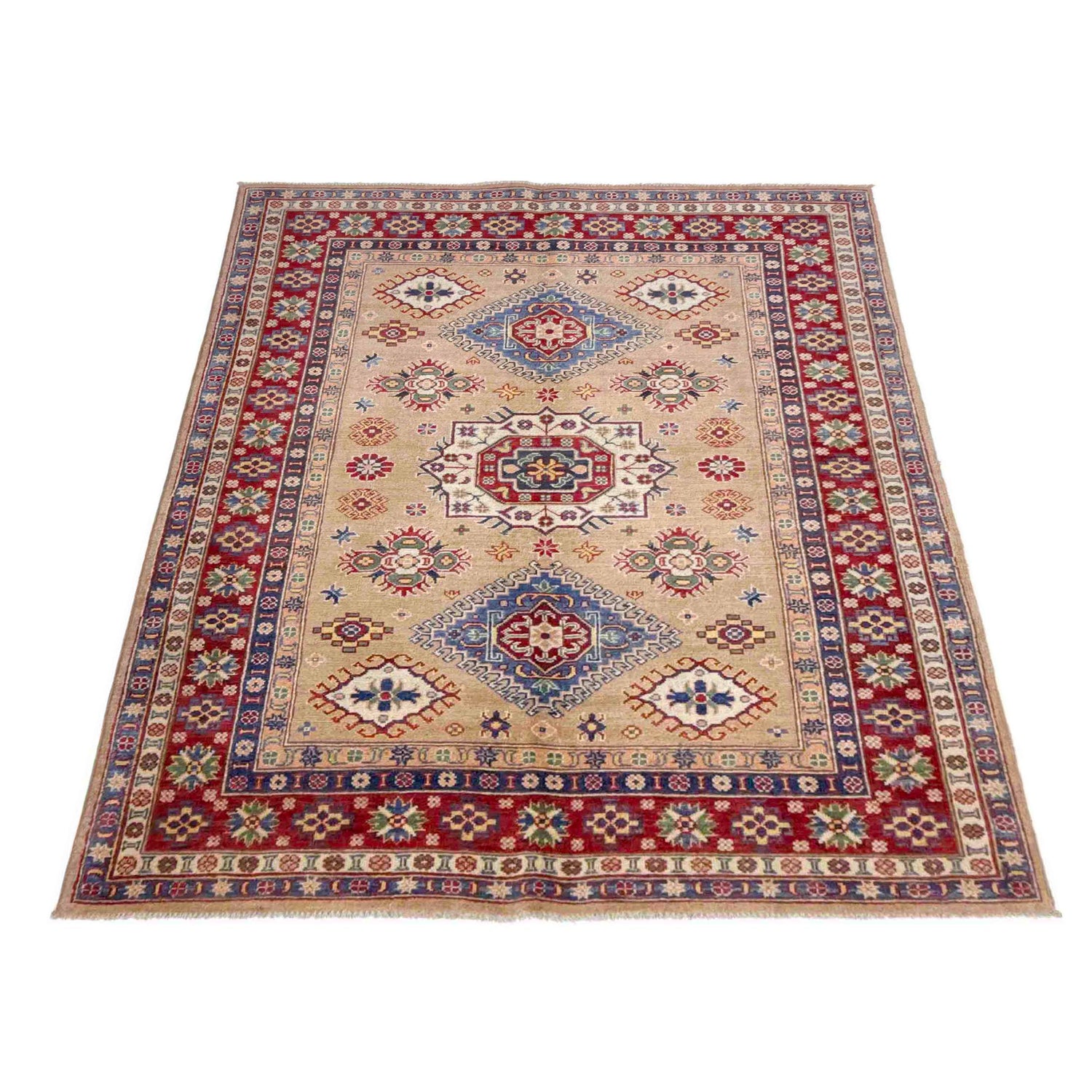 Kazak Rug Handmade Orange Medallion 4x7 ft