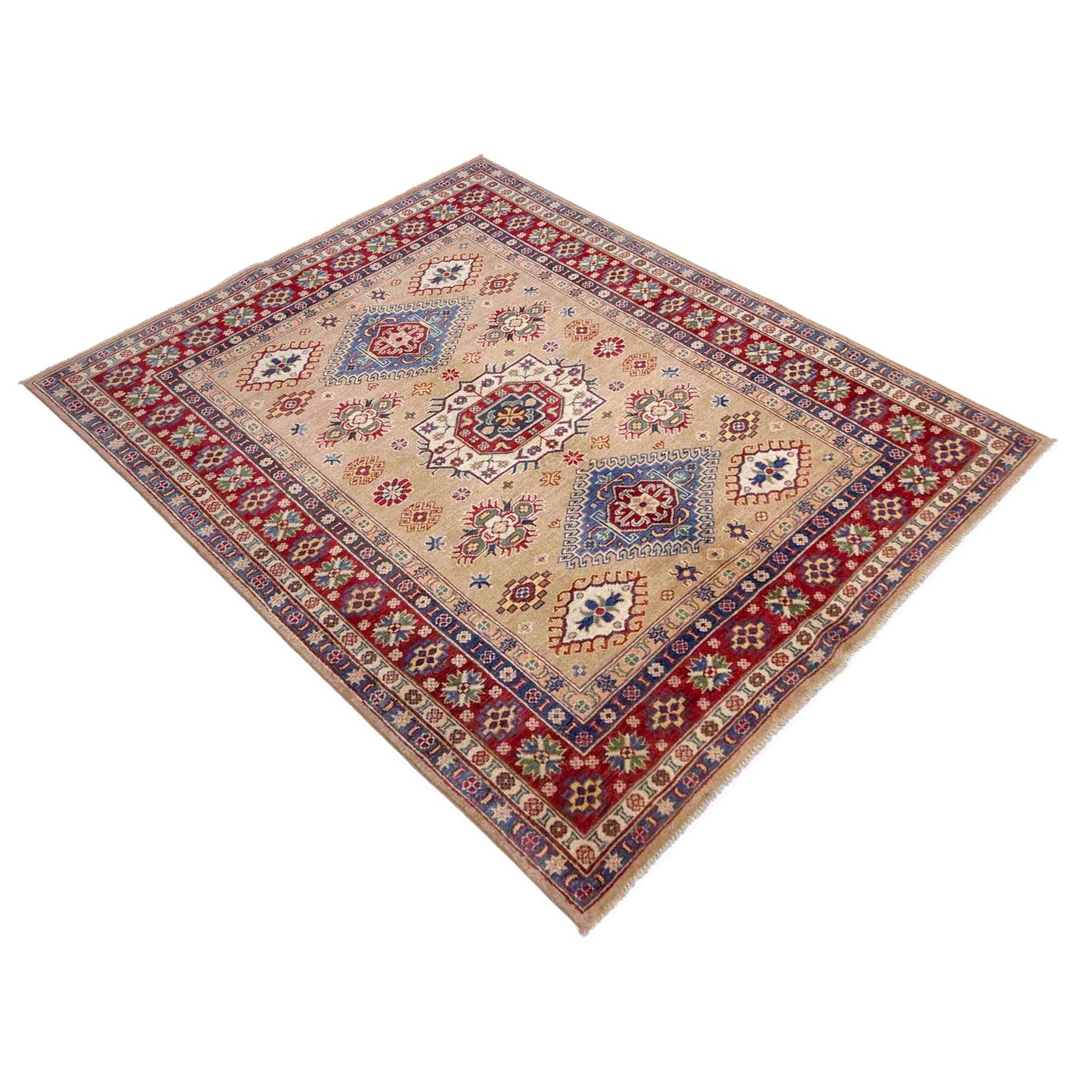 Kazak Rug Handmade Orange Medallion 4x7 ft