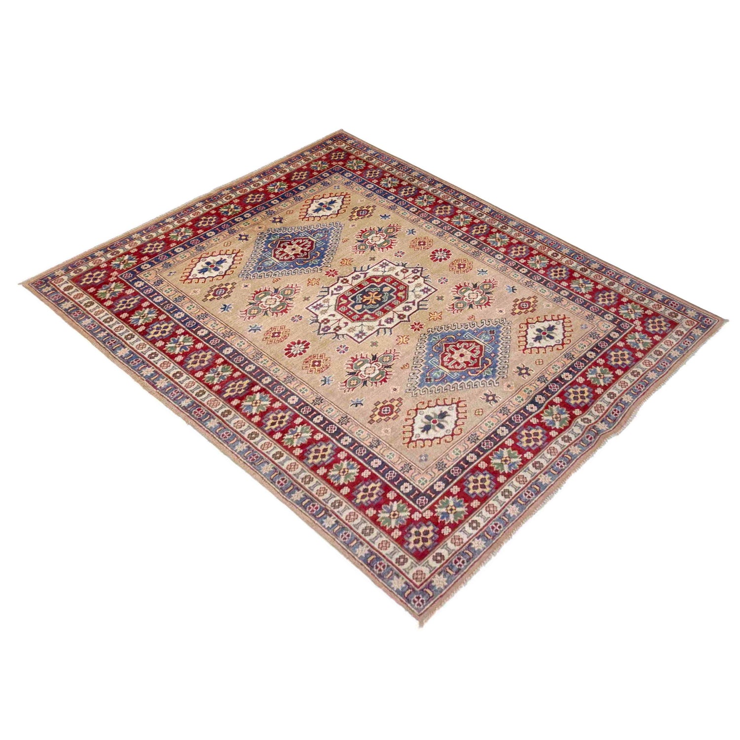 Kazak Rug Handmade Orange Medallion 4x7 ft