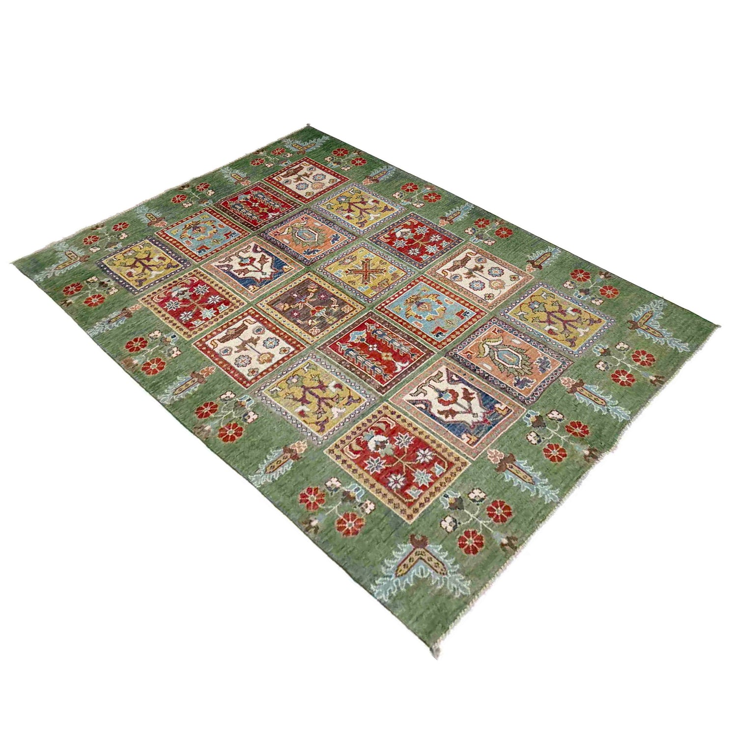 Bakhtiar Area Rug Handmade Green Floral 4x7 ft