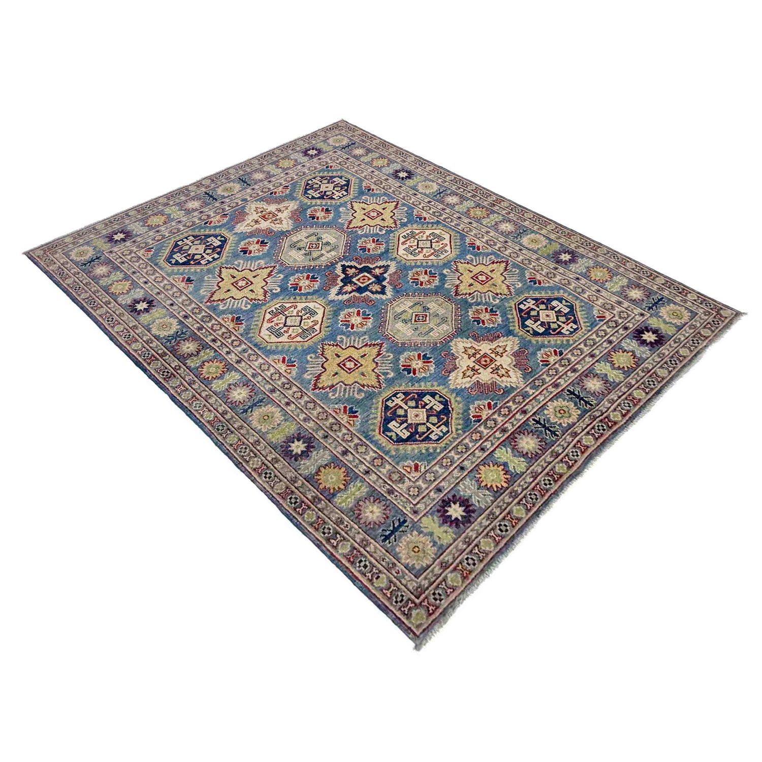 Kazak Rug Handmade Blue Medallion 4x7 ft