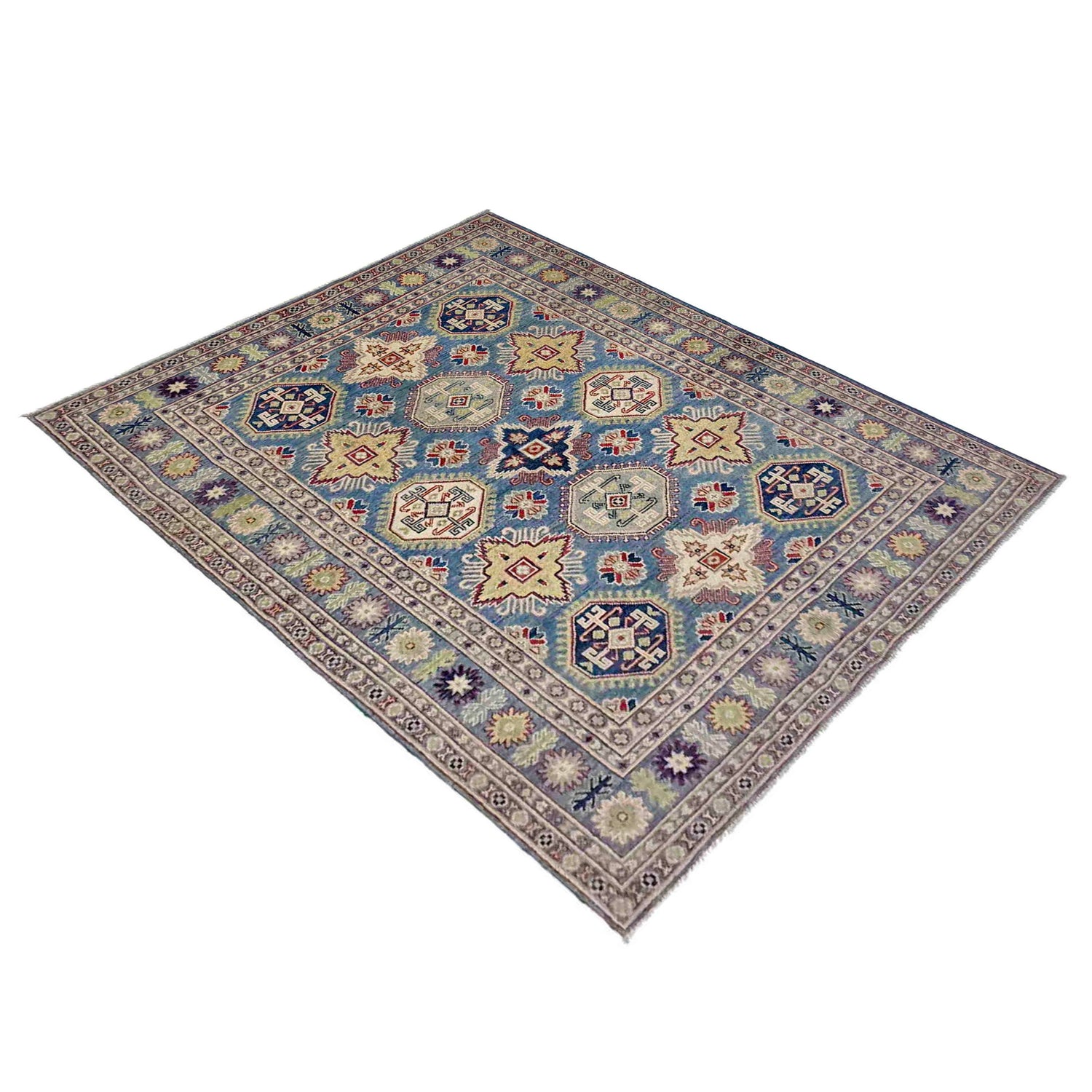 Kazak Rug Handmade Blue Medallion 4x7 ft