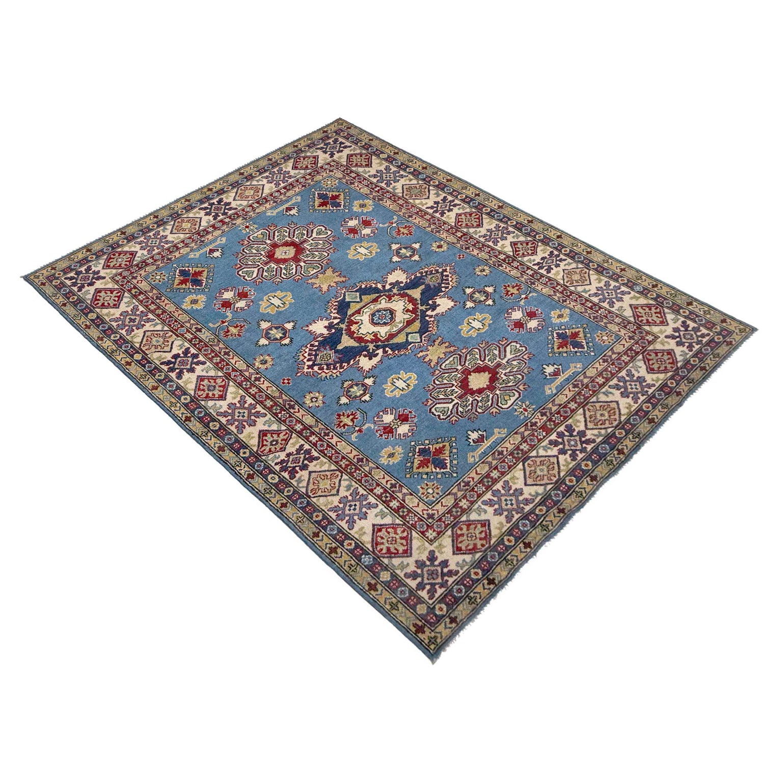 Kazak Rug Handmade Blue Medallion 5x8 ft